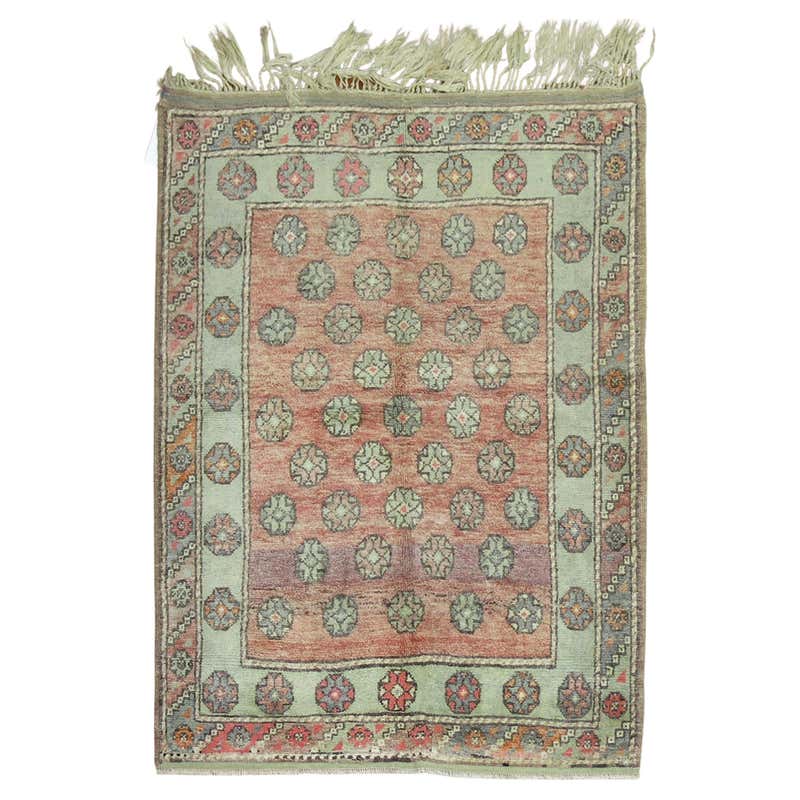 Vintage Turkish Oushak Red Field Scatter Rug For Sale at 1stDibs