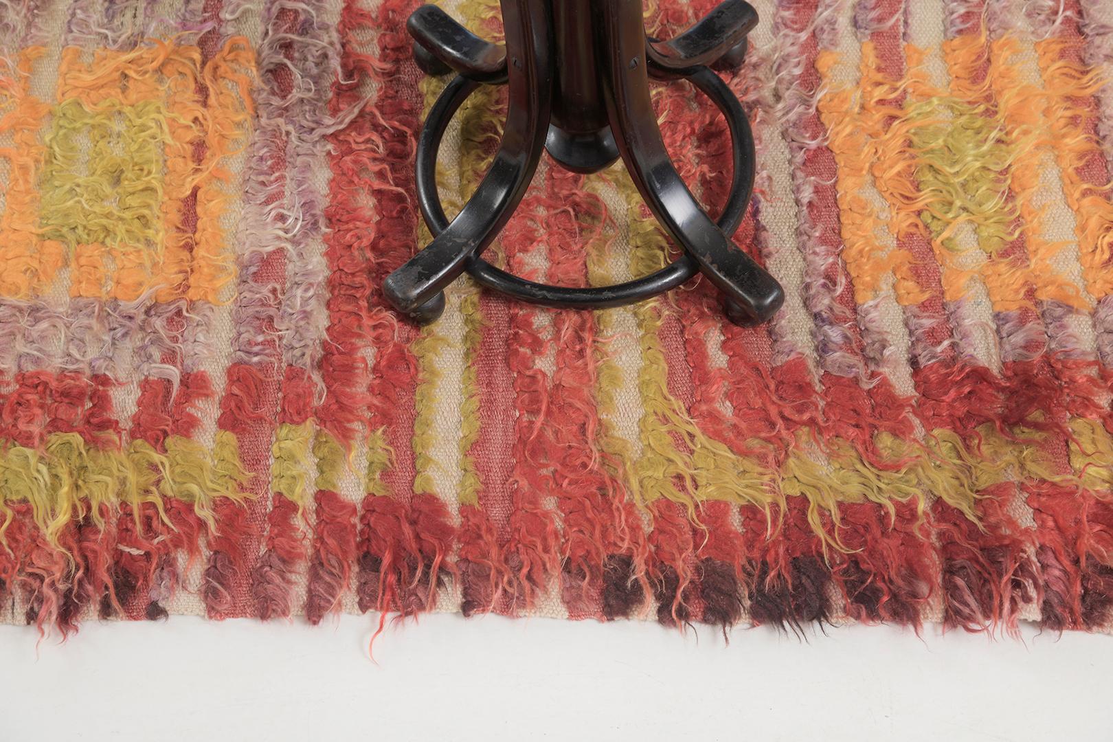 Tulu is a luxurious wool shag that features a vibrant tone of gold and rose, calming shades of brown and ivory. It augments the stunning scenery that has ever been made to. Turkish Anatolian rugs weave together dyes and colors, motifs, textures, and