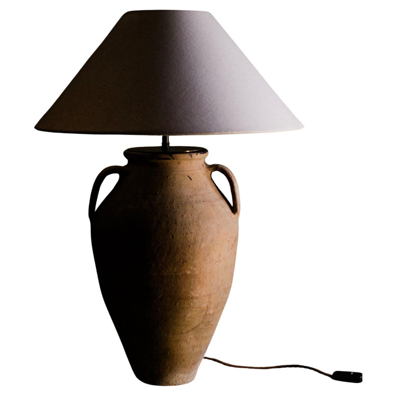 Lámpara de sobremesa vintage turca anatolia de terracota con dos asas, Siglo XX