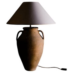 Vintage Turkish Anatolian Twin Handle Terracotta Table Lamp, 20th Century