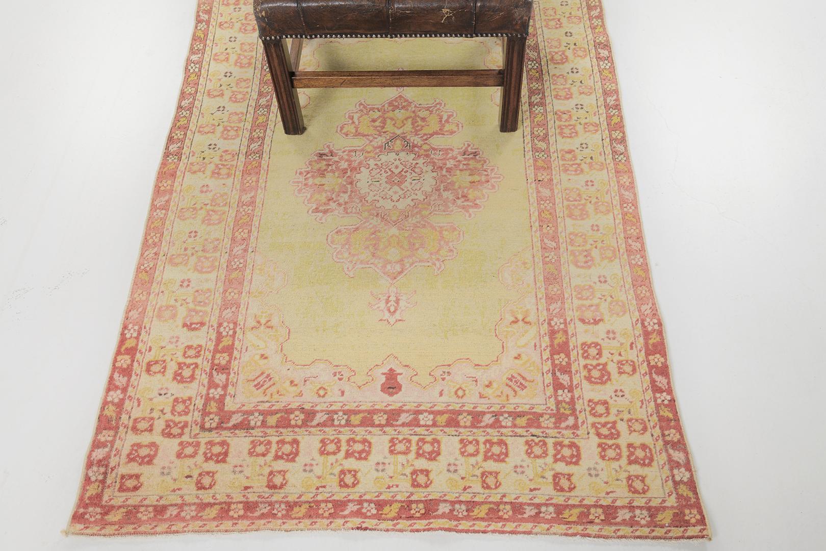 Yuntdag is a red and gold vintage Turkish rug that can modify your space into a luxury. A central medallion is well complemented with the ornate borders of this masterpiece. Adding this up to your collection will surely be a great hit to the eyes of