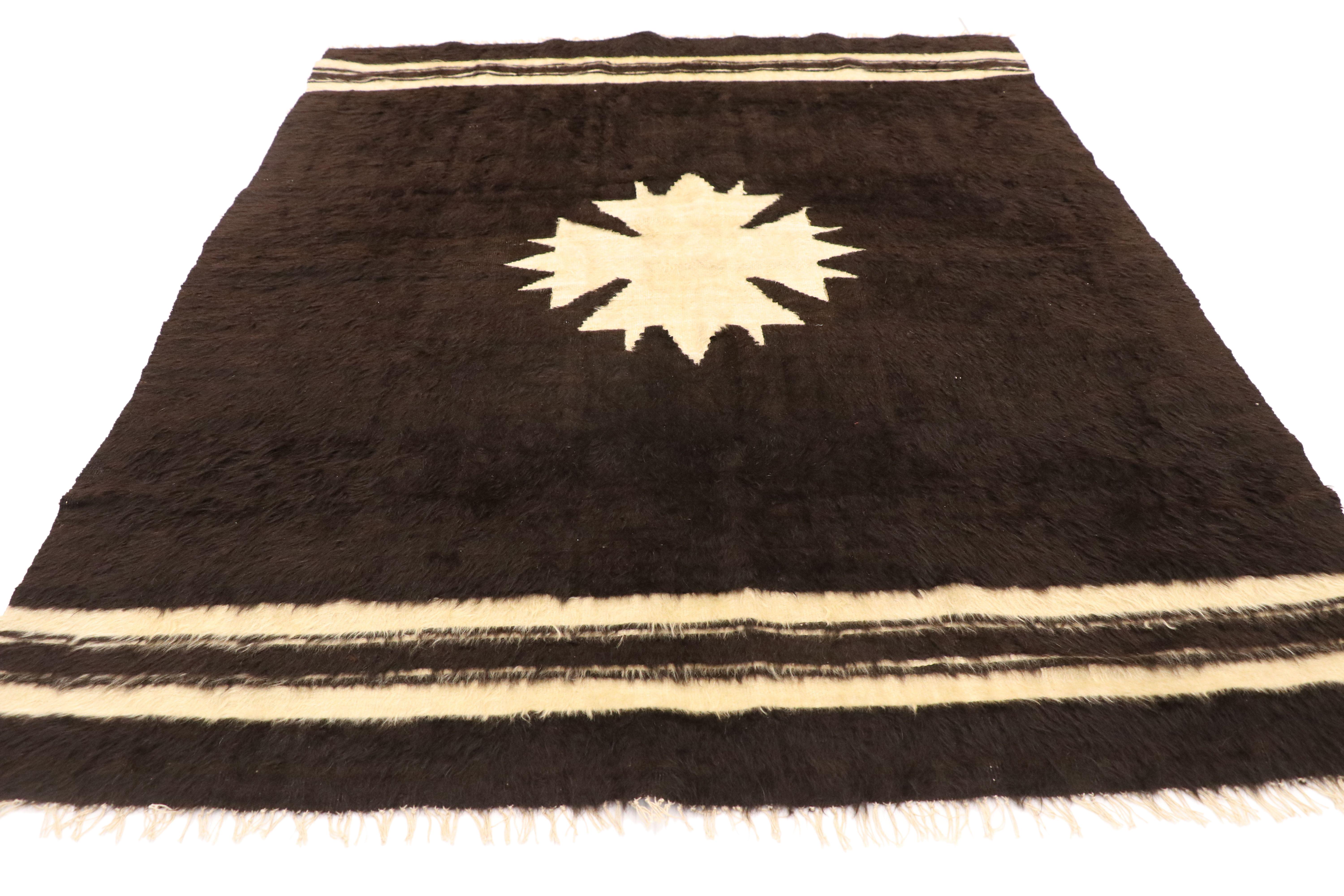 Tulu Vintage Turkish Angora Blanket Rug with Mid-Century Modern Style