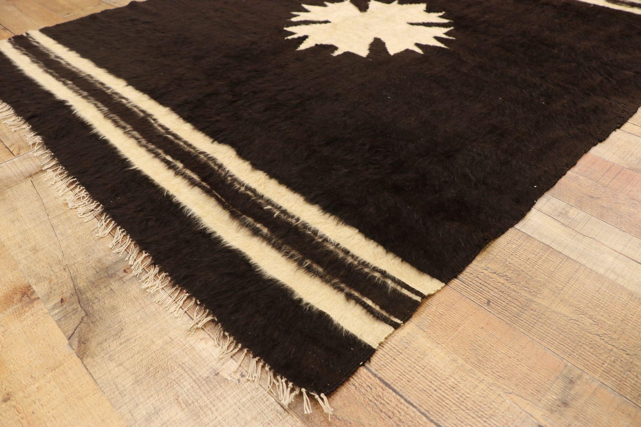 Vintage Turkish Angora Blanket Rug with Mid-Century Modern Style In Good Condition In Dallas, TX