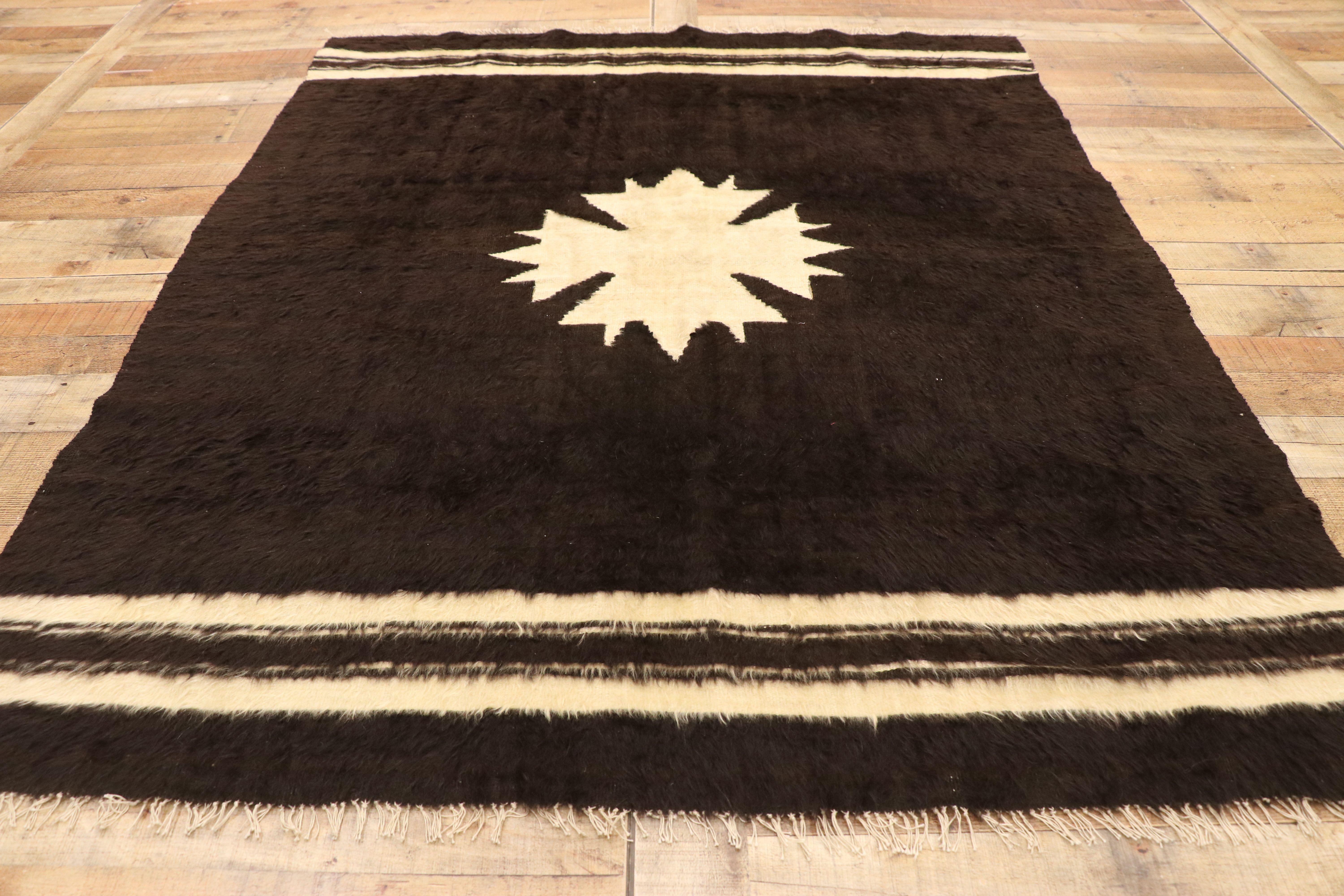 20th Century Vintage Turkish Angora Blanket Rug with Mid-Century Modern Style