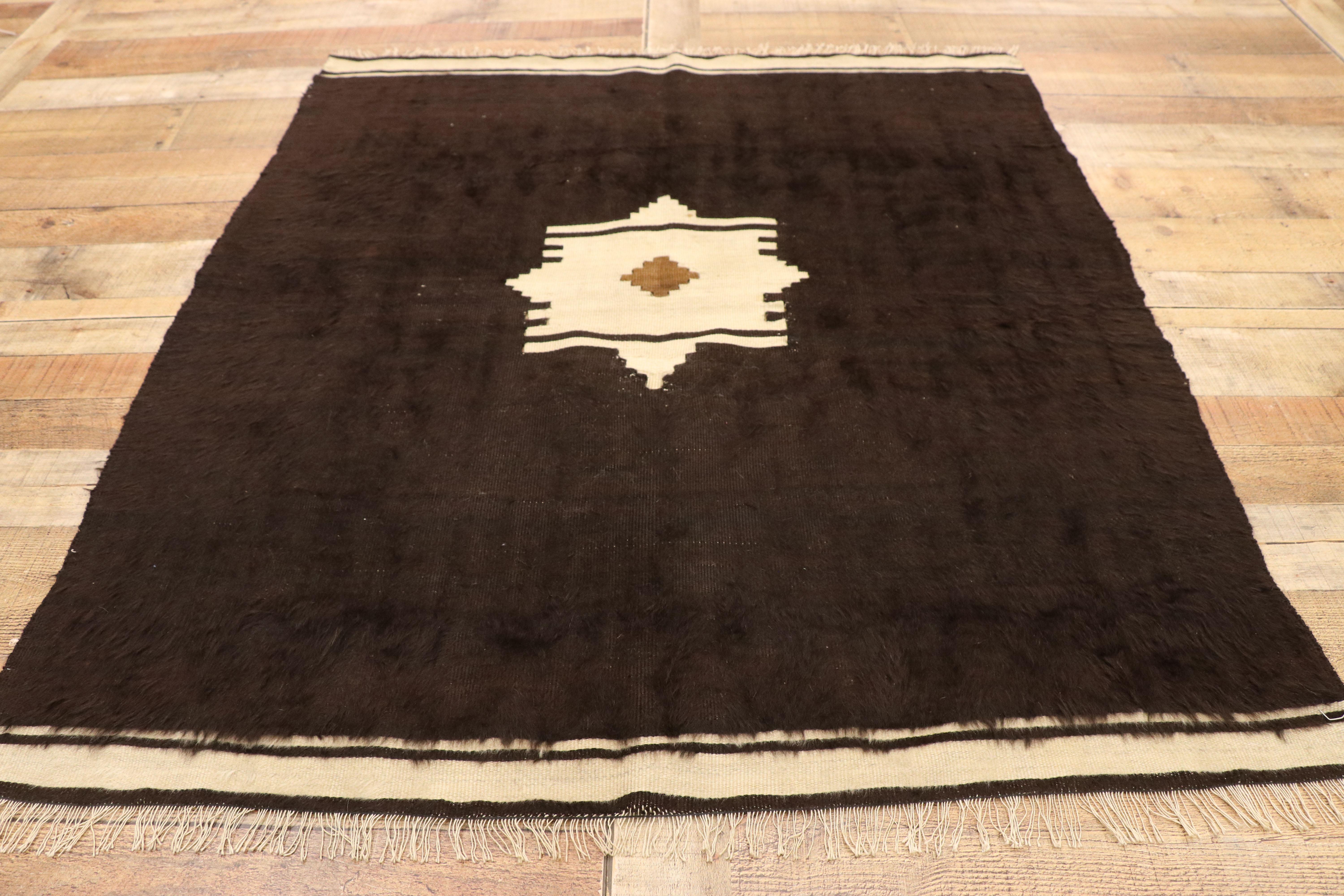 Wool Vintage Turkish Angora Blanket Rug with Mid-Century Modern Style
