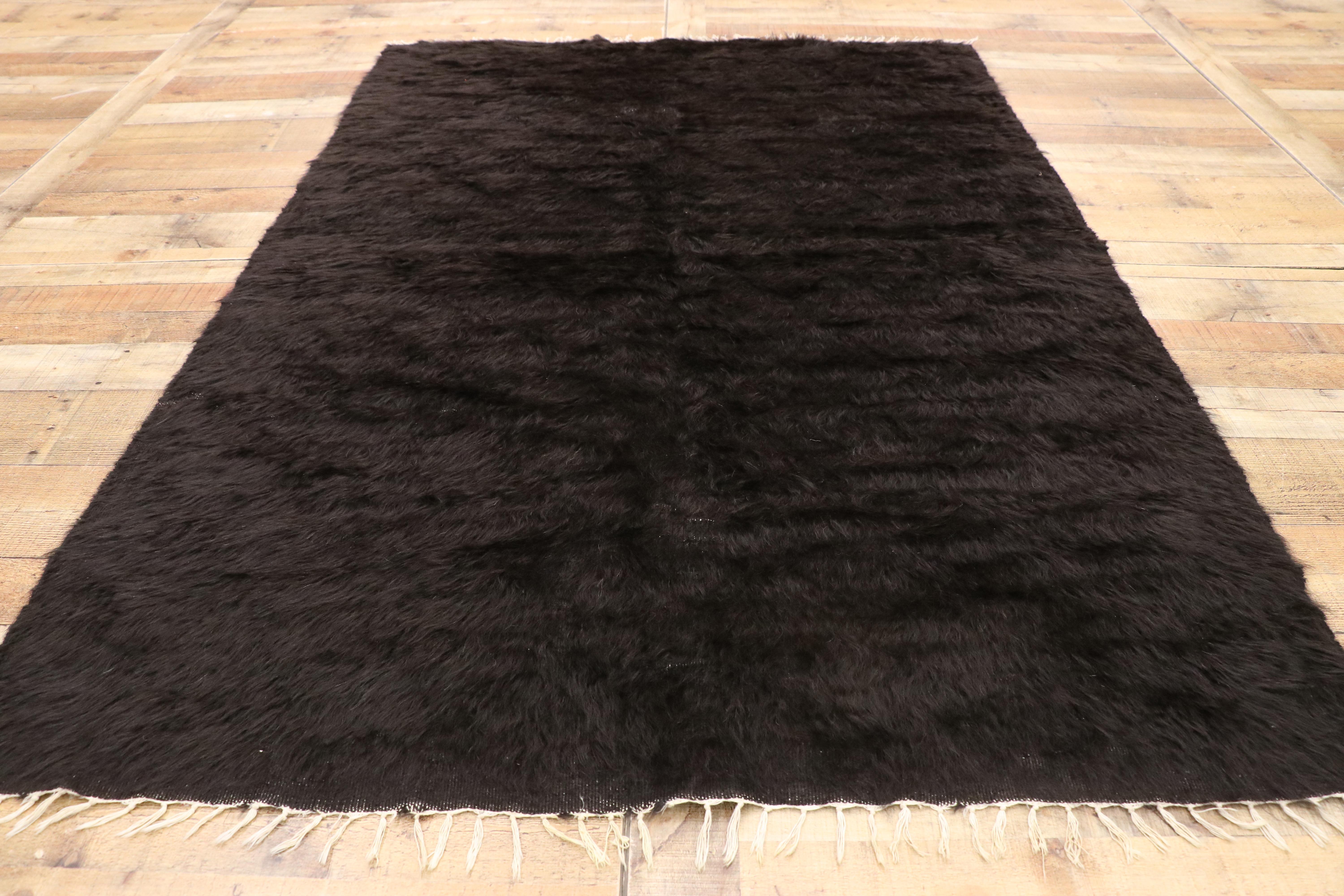 Wool Vintage Turkish Angora Blanket Rug with Mid-Century Modern Style