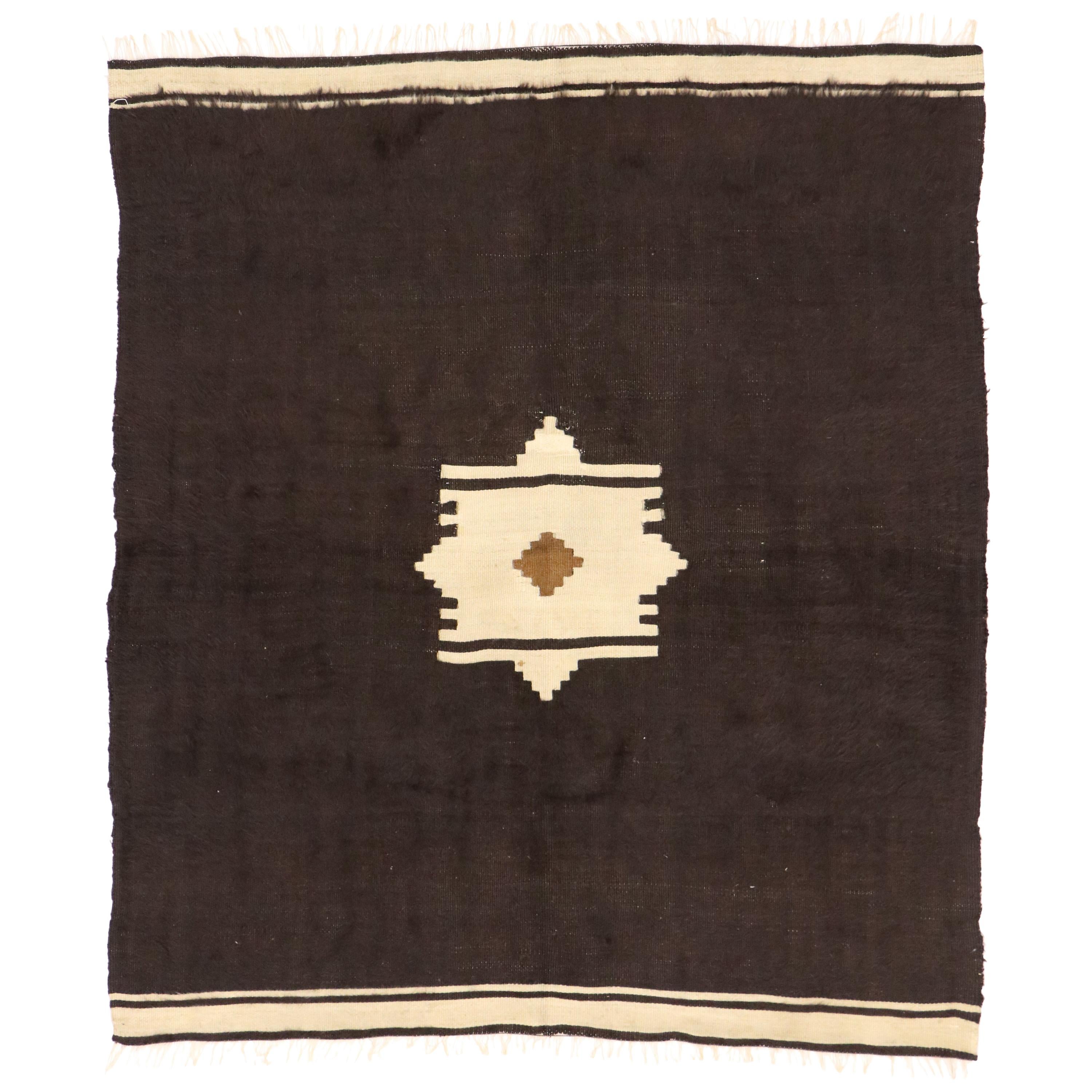 Vintage Turkish Angora Blanket Rug with Mid-Century Modern Style