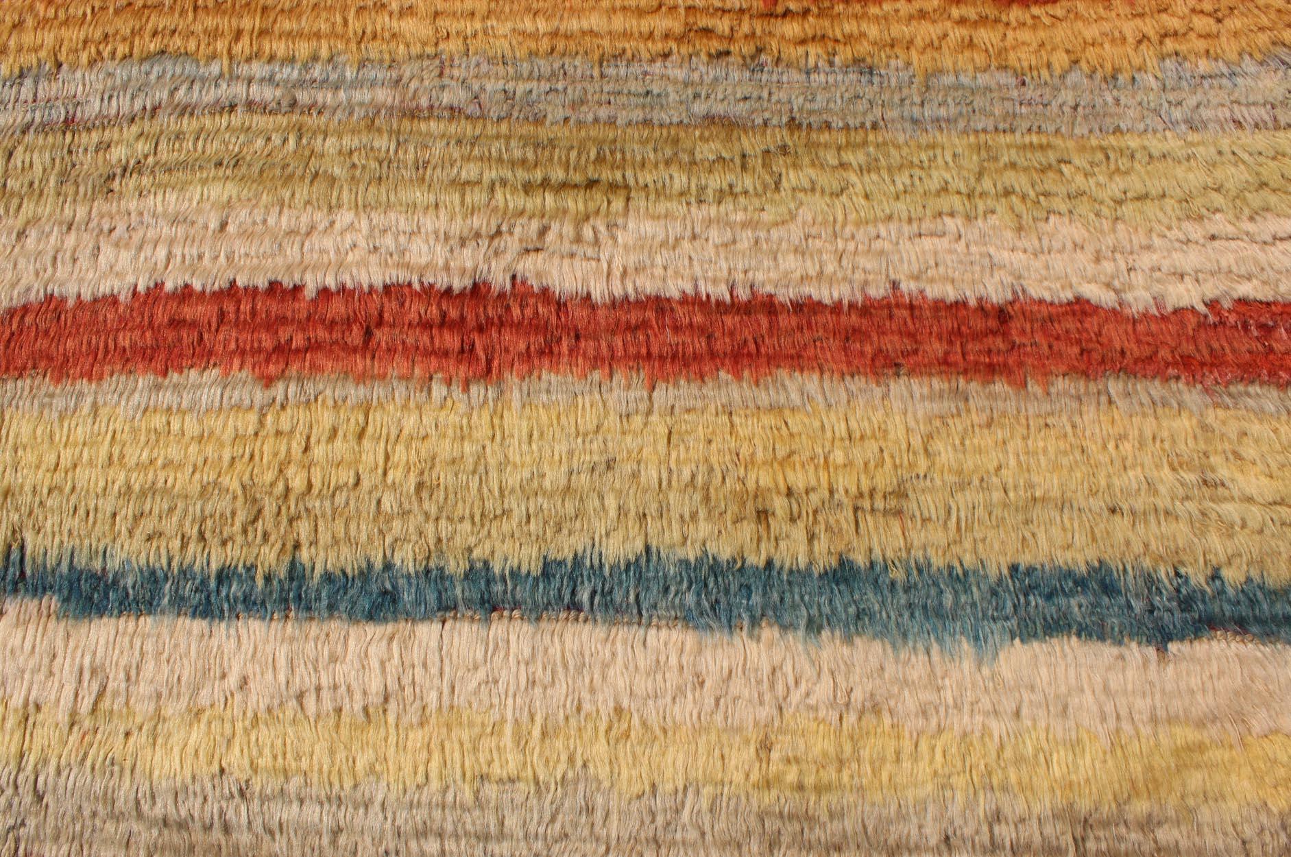 Türkischer Angora Tulu-Teppich mit gestreiftem Muster in Gelb, Grün, Rot und Blau im Angebot 2