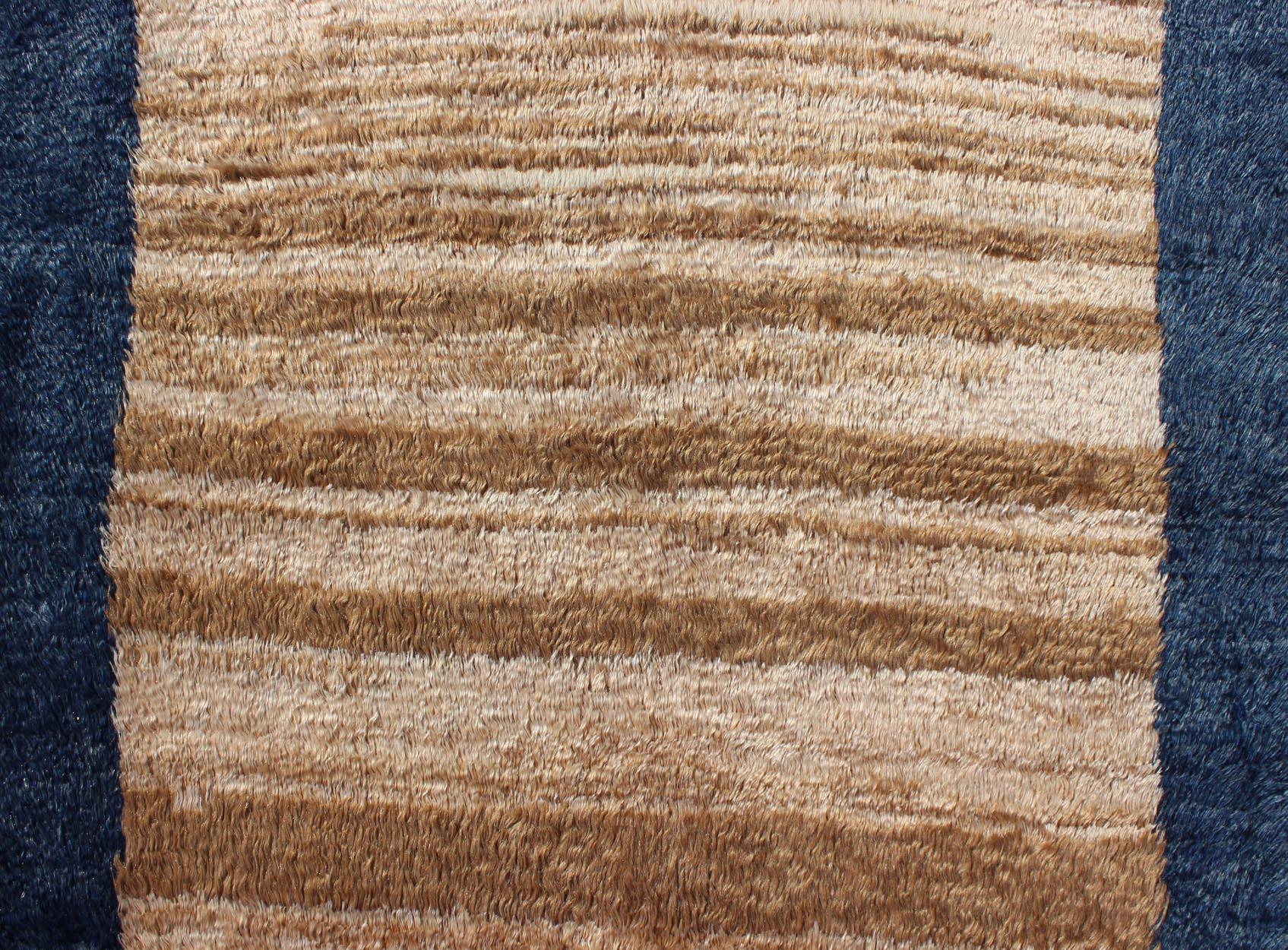 Vintage Turkish Angora Tulu Rug with Textured Cinnamon Field and Deep Indigo For Sale 1