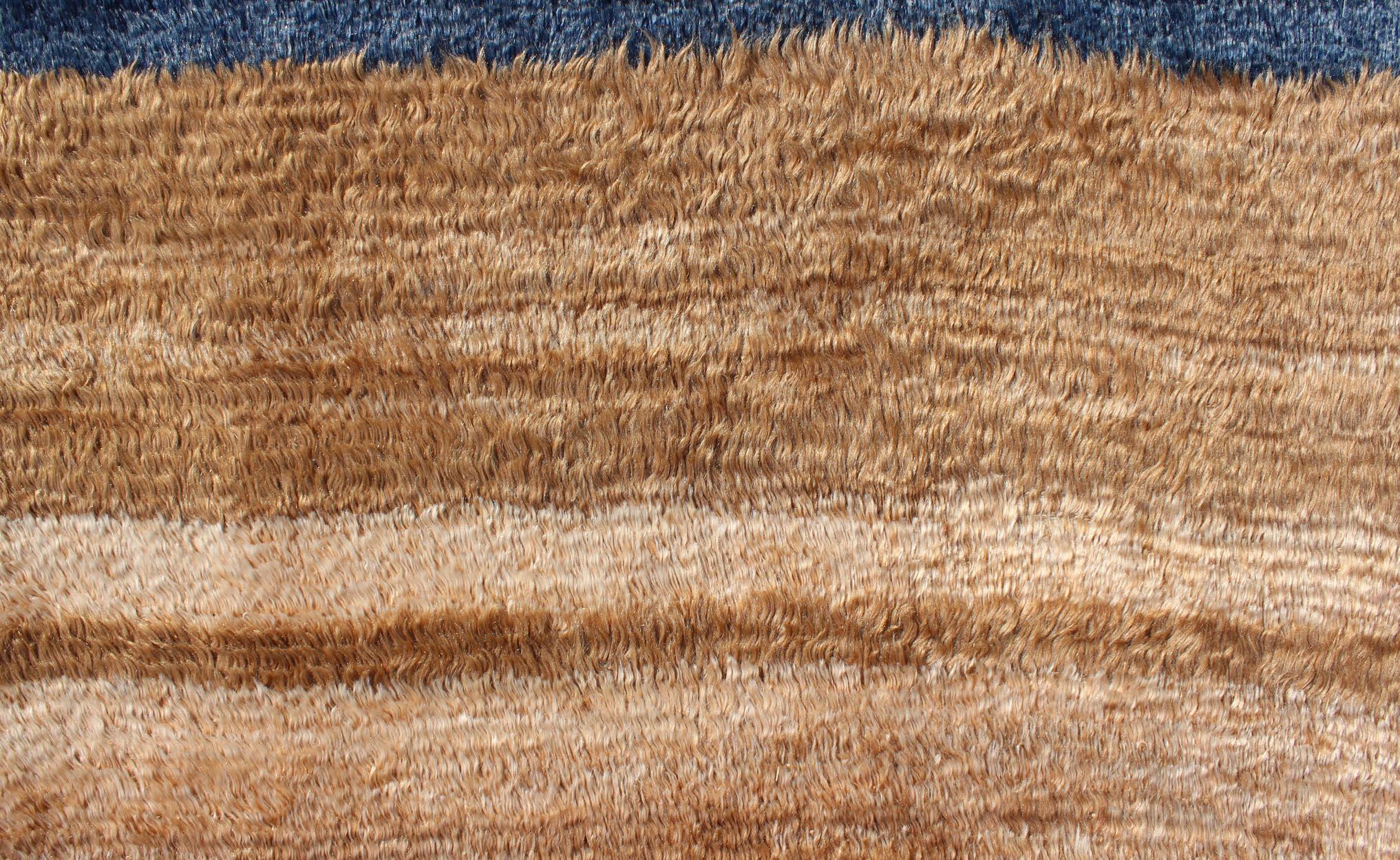 Vintage Turkish Angora Tulu Rug with Textured Cinnamon Field and Deep Indigo For Sale 2