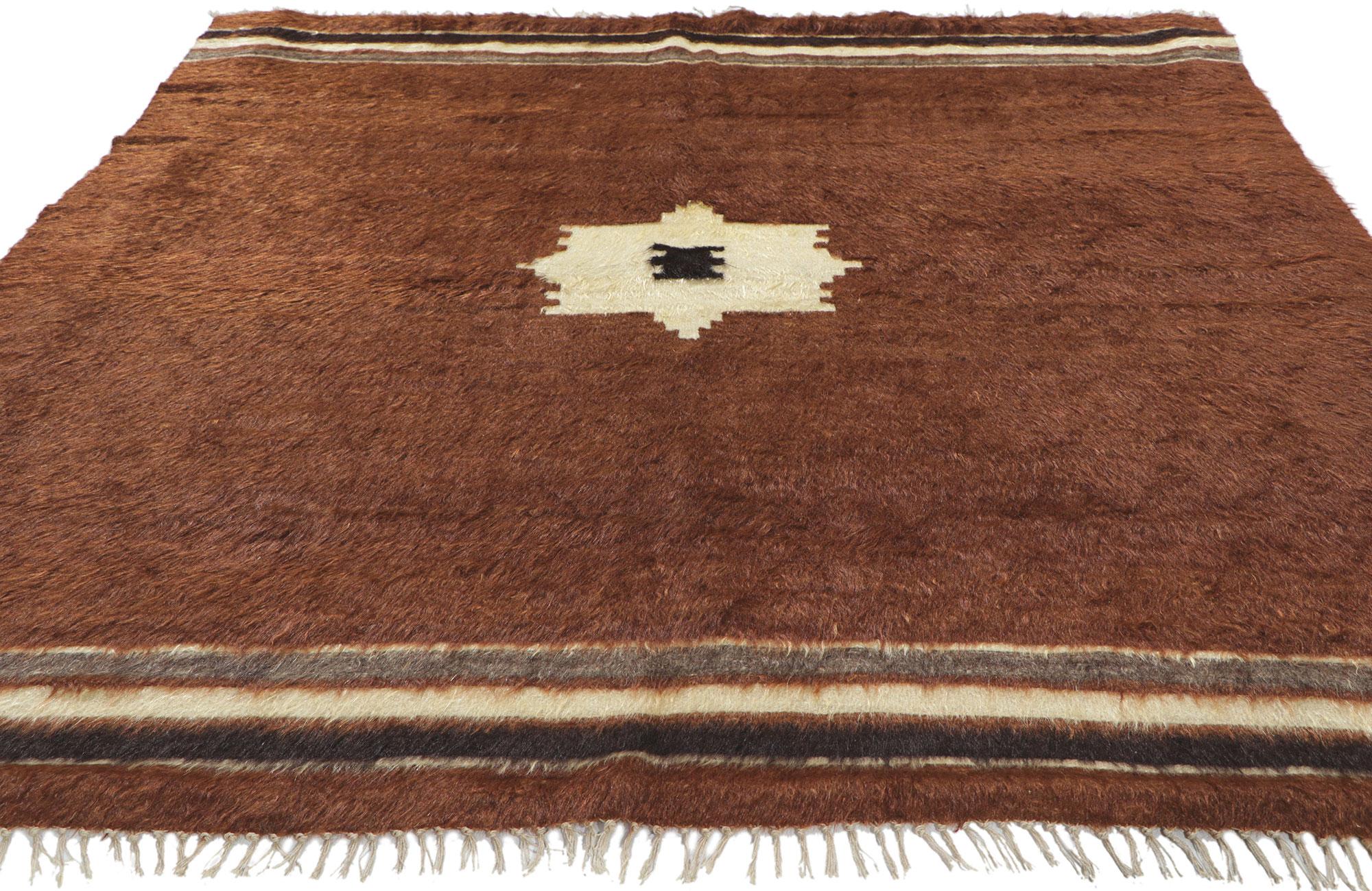 Modern Vintage Turkish Angora Wool Kilim Blanket Rug For Sale