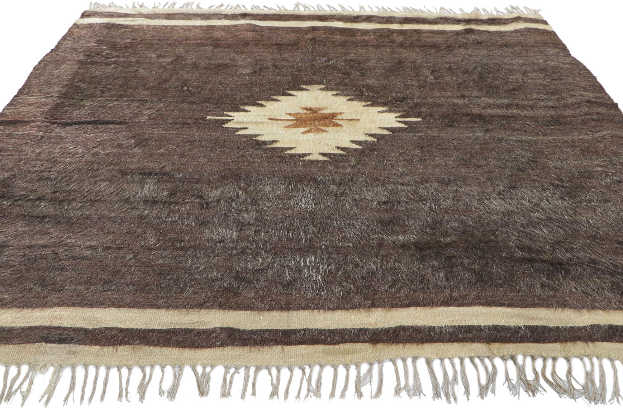 Modern Vintage Turkish Angora Wool Kilim Blanket Rug For Sale
