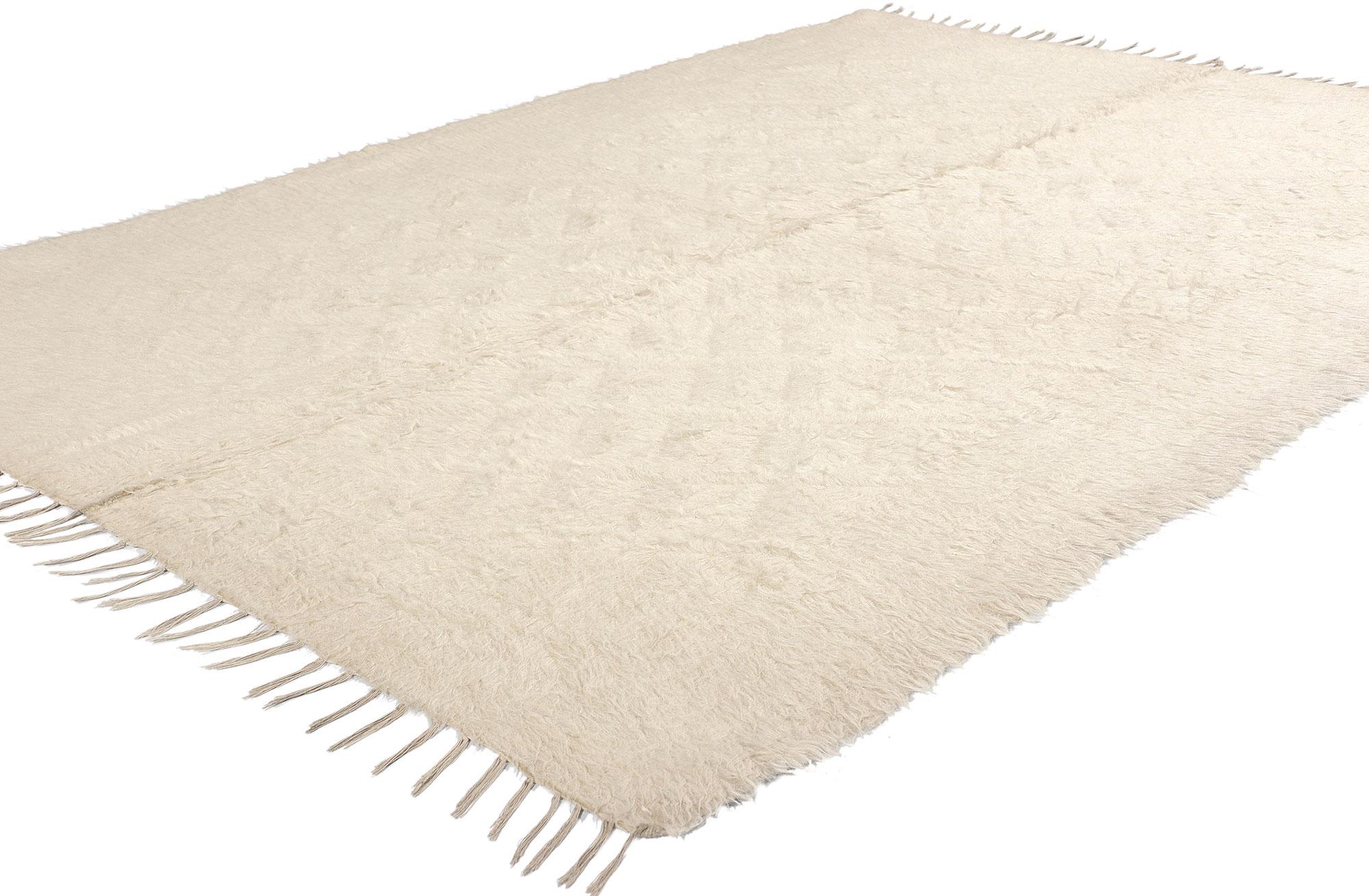 52108 Vintage Turkish Angora Wool Rug, 05'01 x 07'01. Long-haired Turkish Angora wool rugs are esteemed for their plush texture, lasting resilience, and intricate designs, crafted from the wool of Angora goats mainly found in Turkey's Anatolian