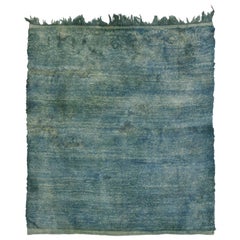 Vintage Turkish Angora Wool Rug in Ocean Verdigris with Mid-Century Modern Style