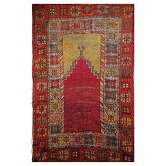 Tapis de prière turc vintage dans les couleurs de l'automne rouge, jaune, vert et violet