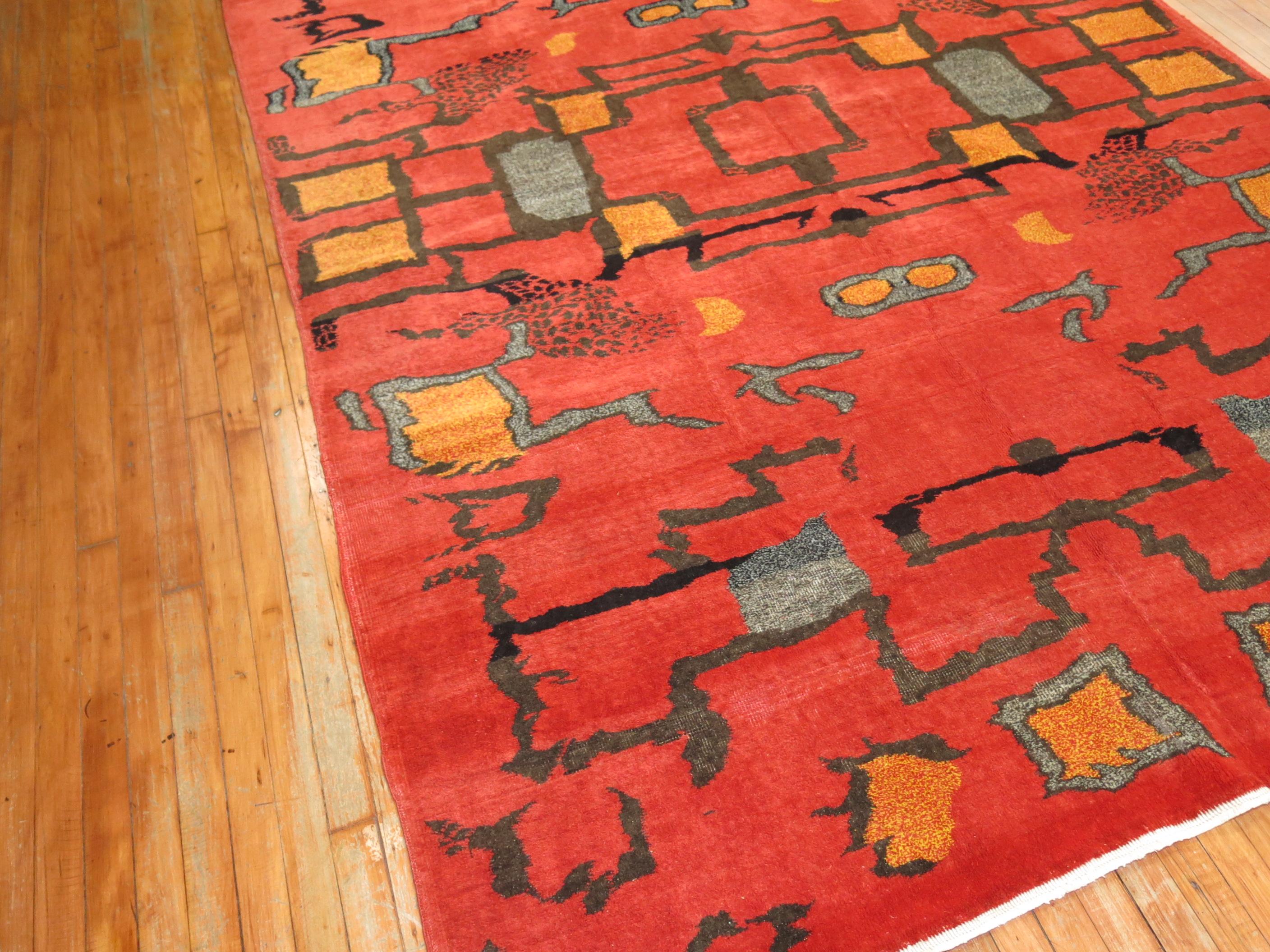 Mid-Century Modern Vintage Turkish Art Deco Rug For Sale