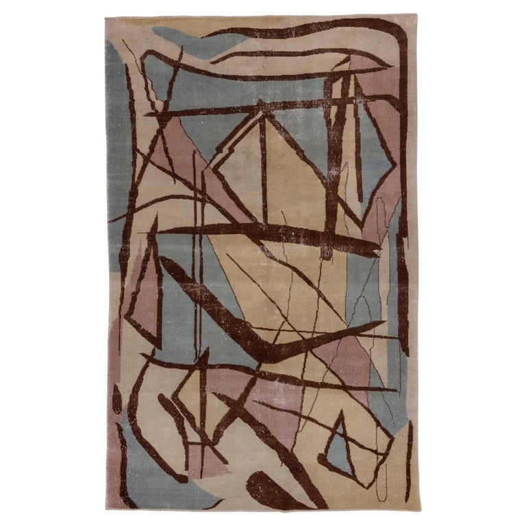 Turkish Rug Artist Distorted Vintage Turkish Art Deco Rug For Sale at 1stDibs