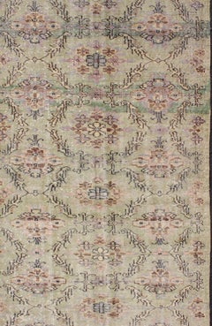 Vintage Turkish Art Deco Rug with All-Over Vining Flowers Design in Lavender