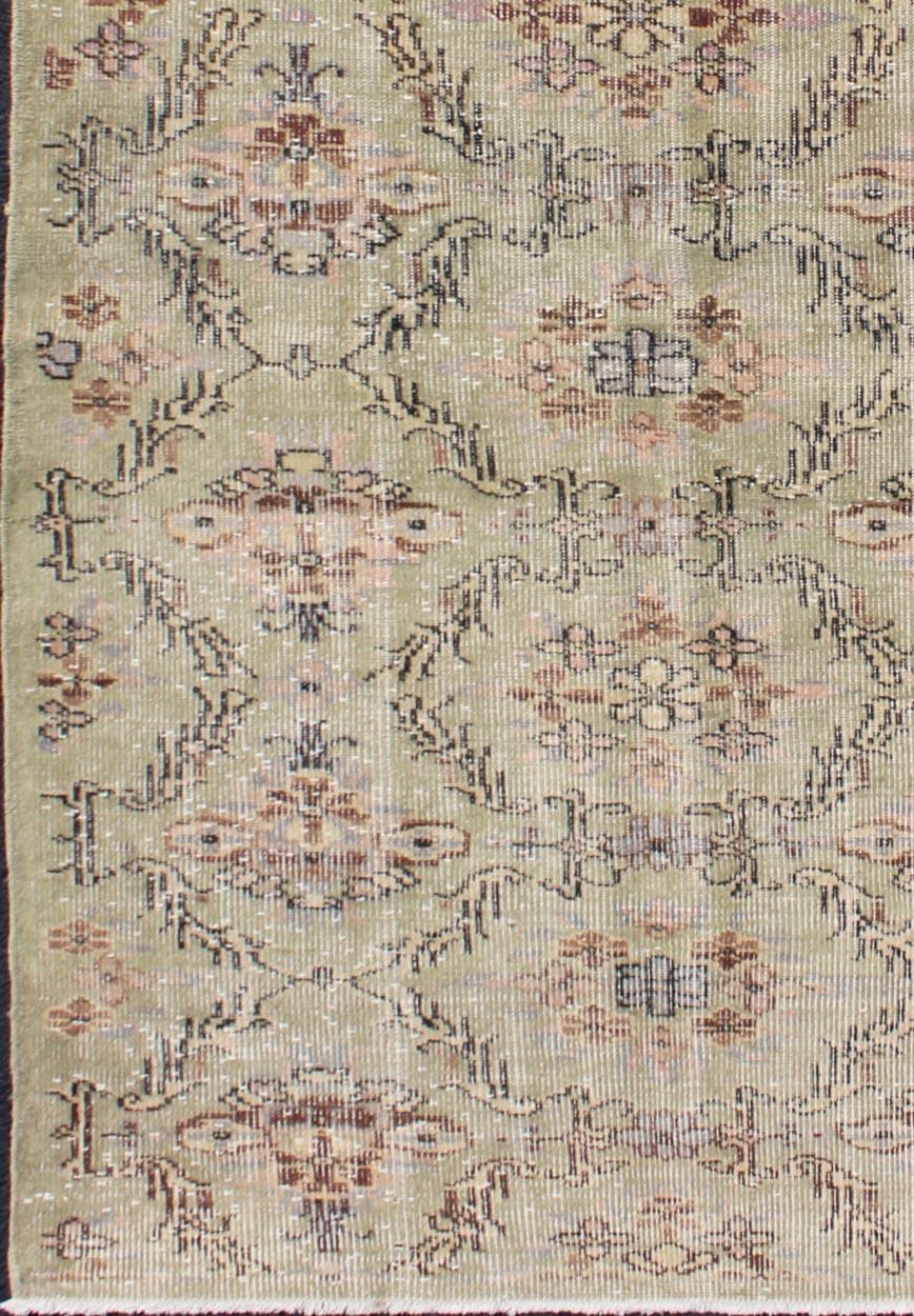 Hand-Knotted Vintage Turkish Art Deco Rug with All-Over Vining Flowers Design in Lavender For Sale