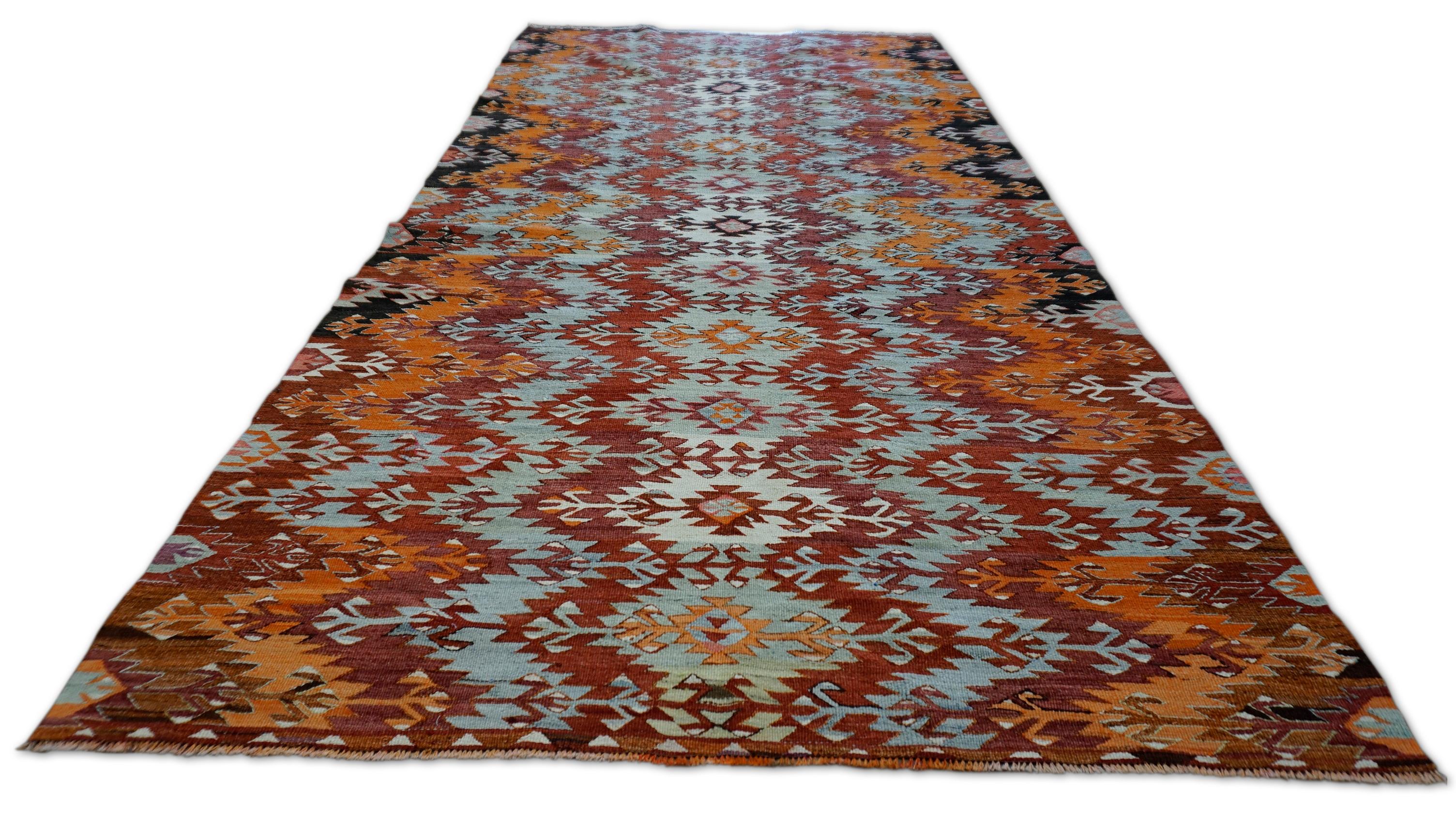 Vintage Türkisch Aydın Kilim Wolle Kilim 5'5''x10'7'' (Handgewebt) im Angebot