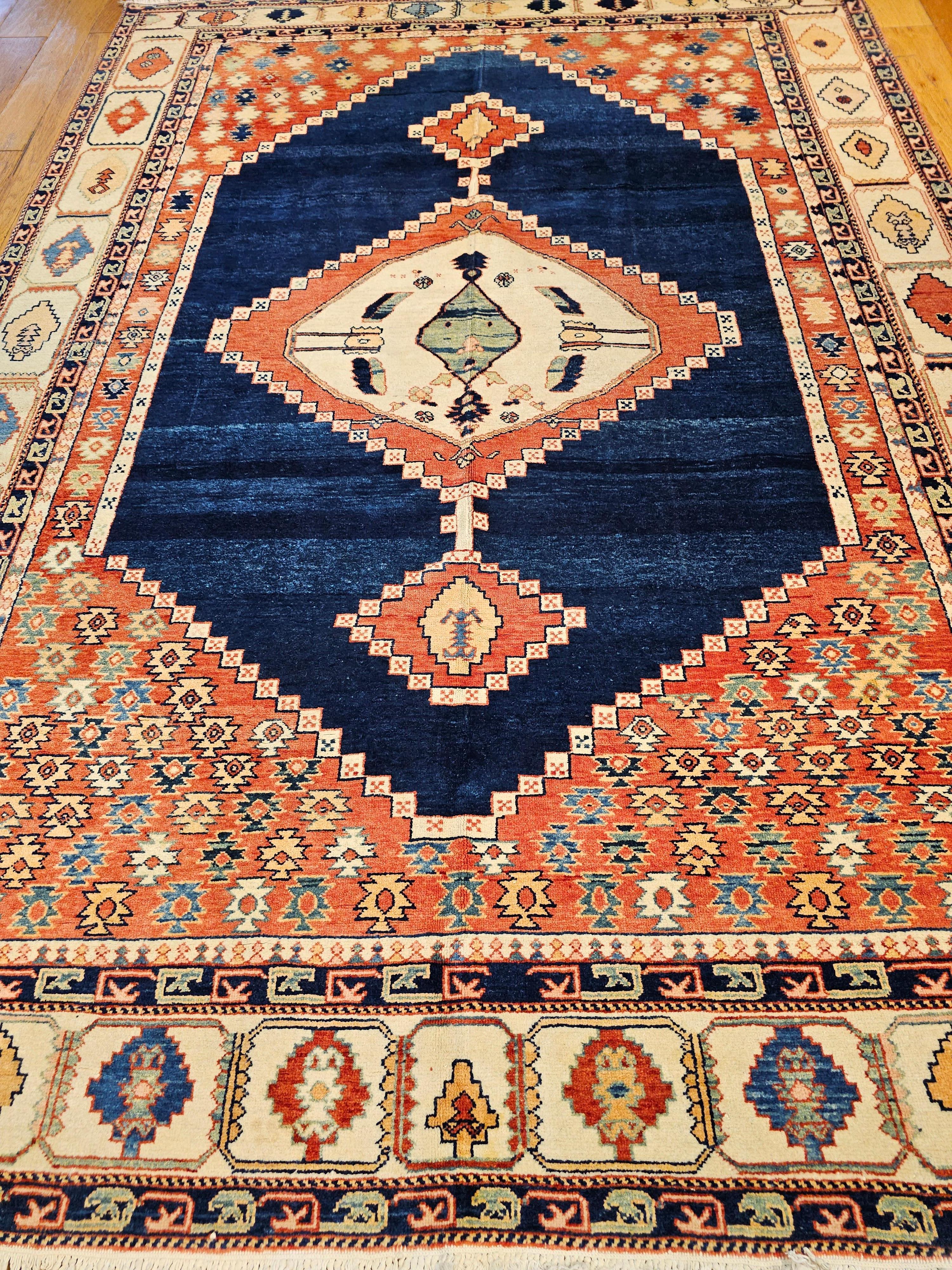 The room size Azari rug has the design of the Serapi rugs from northwestern Persia.  It was woven in Eastern Turkey close to the Azerbaijan province of NW Persia and on the border to the Caucasus region. The Azari Rug weaver has used high-quality