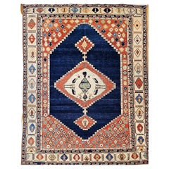 Türkisches Azari im Vintage-Stil mit geometrischem Muster in Marineblau, Elfenbein, Rot