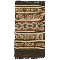 Vintage Turkish Balikesir Jajim Embroidered Kilim Rug with Boho Tribal Style