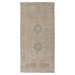 Vintage Türkisch Beige Braun Handgeknüpft Wolle Oushak Teppich 3'8 x 7'8