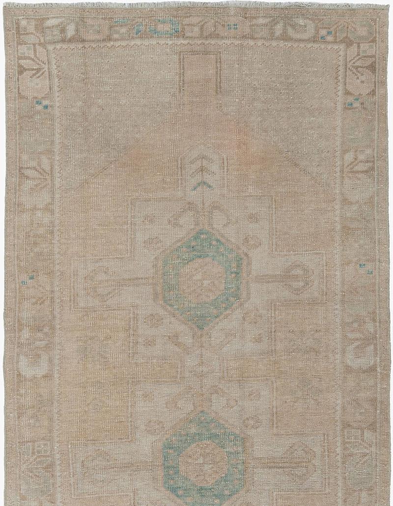 Vintage Turkish Beige Brown Hand Knotted Wool Oushak Rug For Sale 1