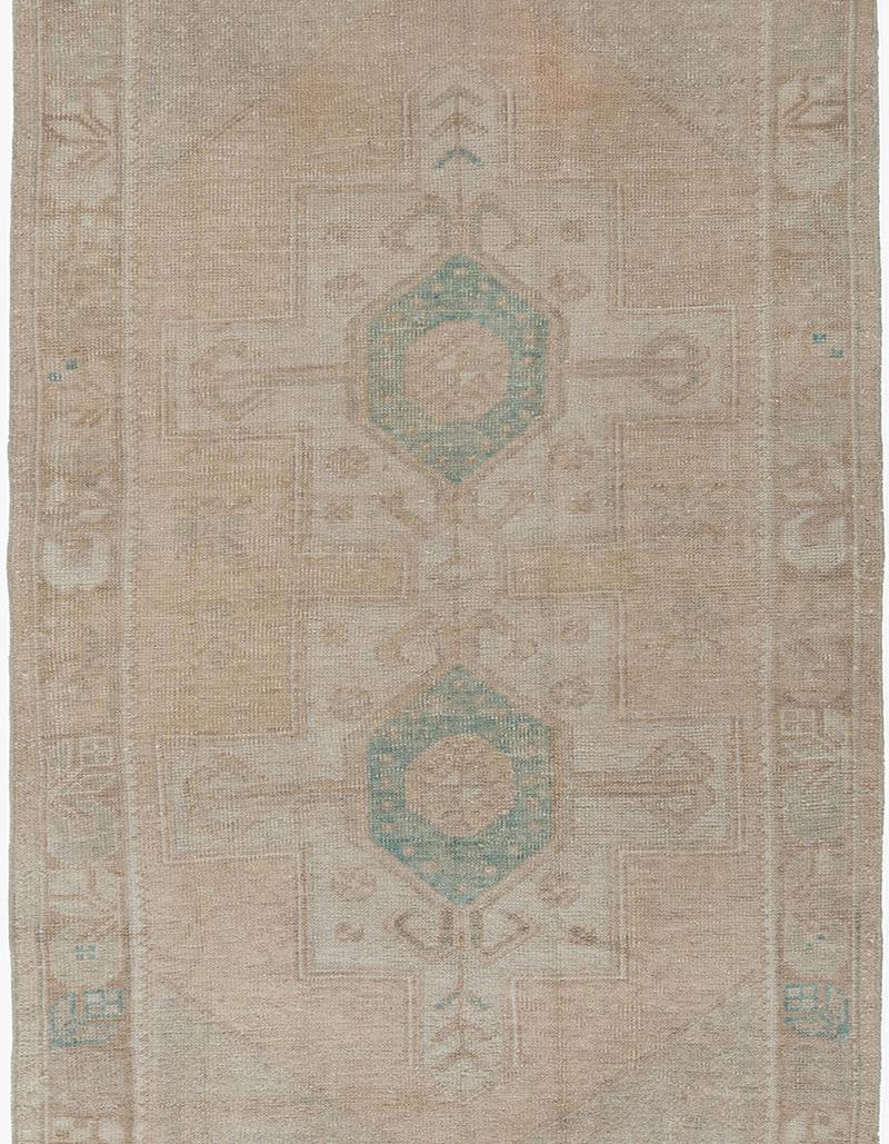 Vintage Turkish Beige Brown Hand Knotted Wool Oushak Rug For Sale 2