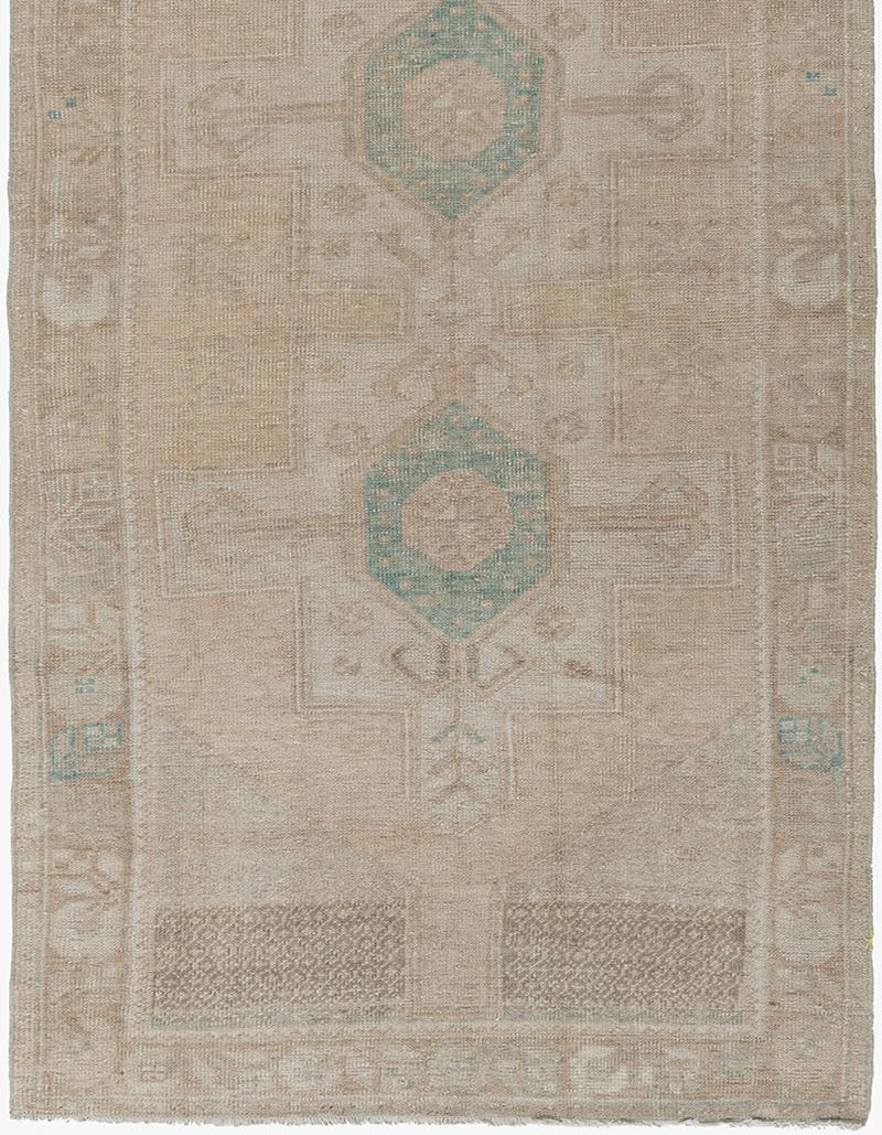 Vintage Turkish Beige Brown Hand Knotted Wool Oushak Rug For Sale 3