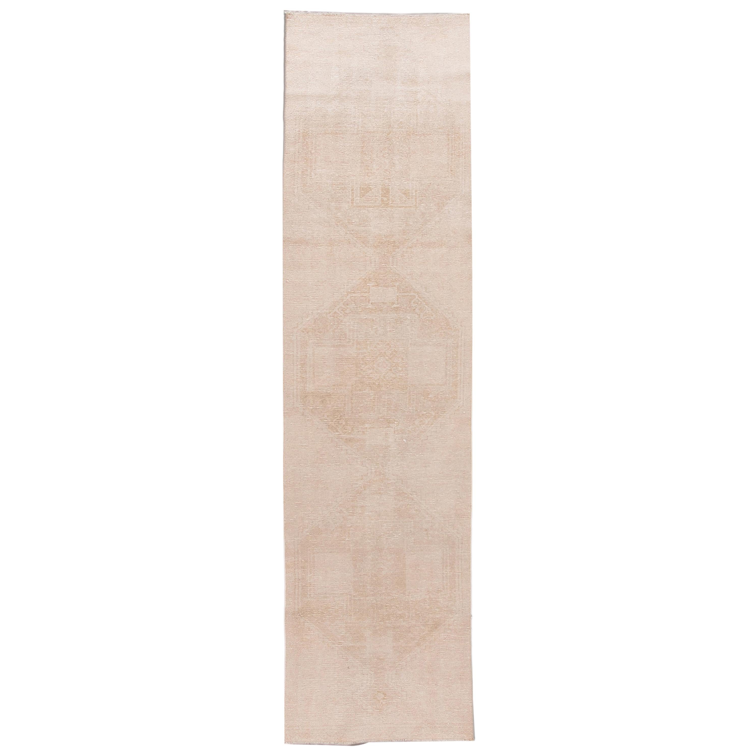 Vintage Runner in lana tribale turco beige fatto a mano