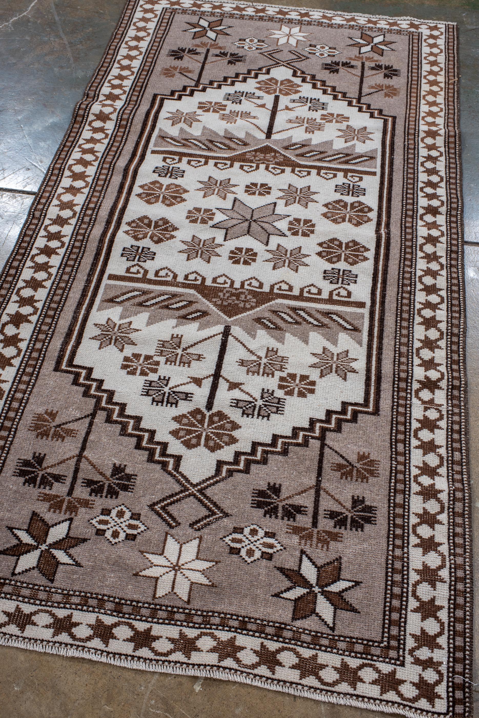 Hand-Knotted Vintage Turkish Bergama with Grey Field with Star Border For Sale