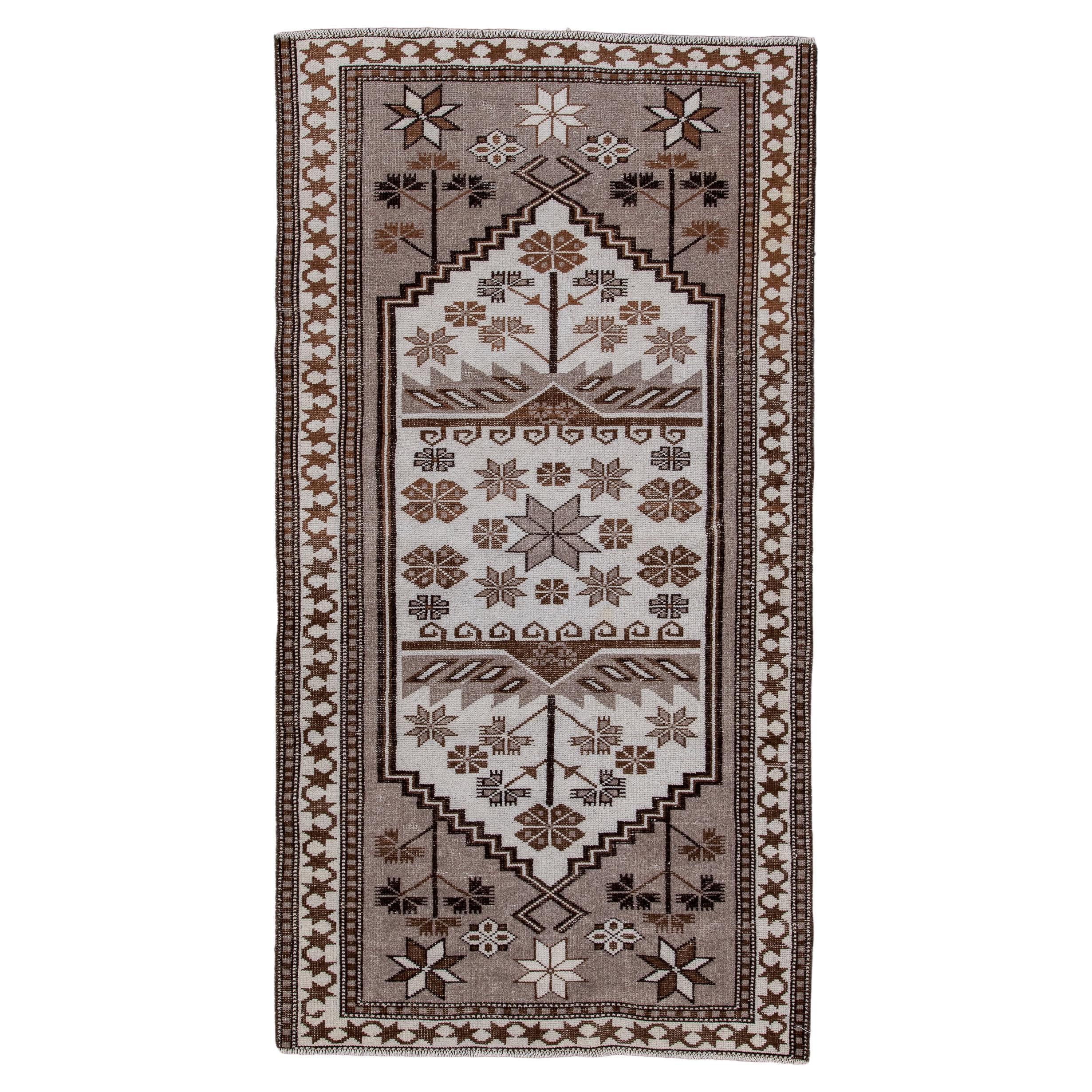 Vintage Turkish Bergama with Grey Field with Star Border For Sale