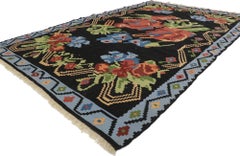 Vintage Turkish Bessarabian Rose Kilim Rug with English Country Chintz Style