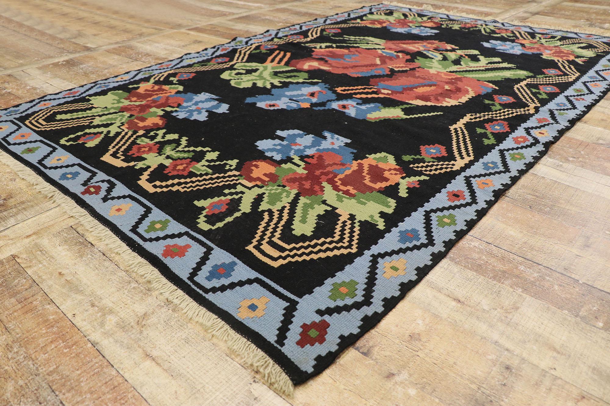 Wool Vintage Turkish Bessarabian Rose Kilim Rug with English Country Chintz Style For Sale
