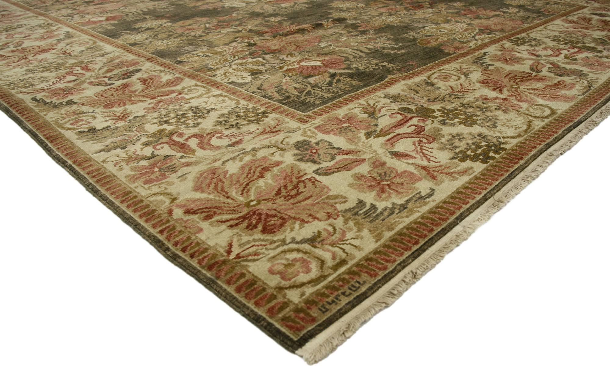 Hand-Knotted Vintage Turkish Bessarabian Rug with French Victorian Chintz Style