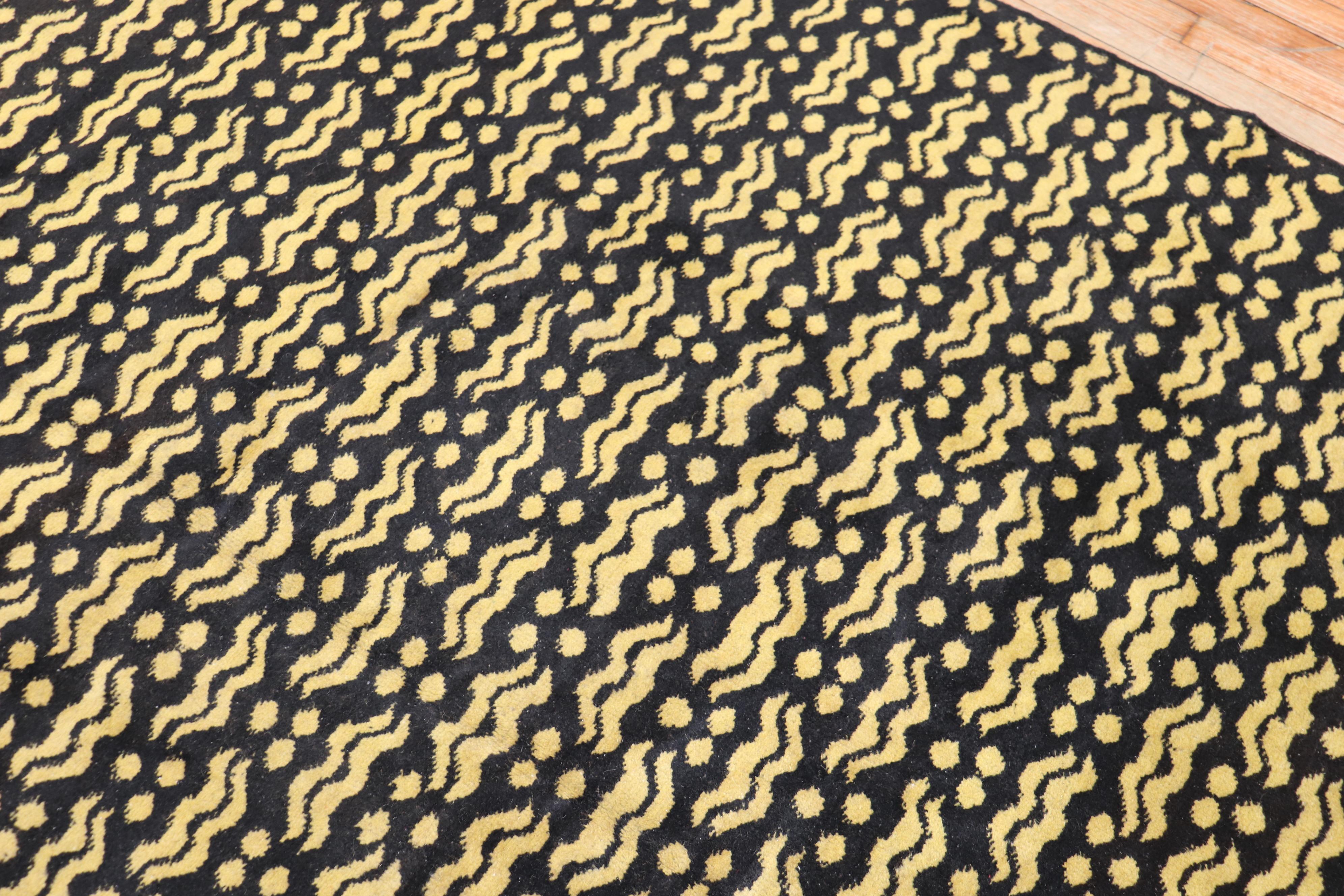 Mid-Century Modern Vintage Turkish Black and Yellow Deco Rug For Sale