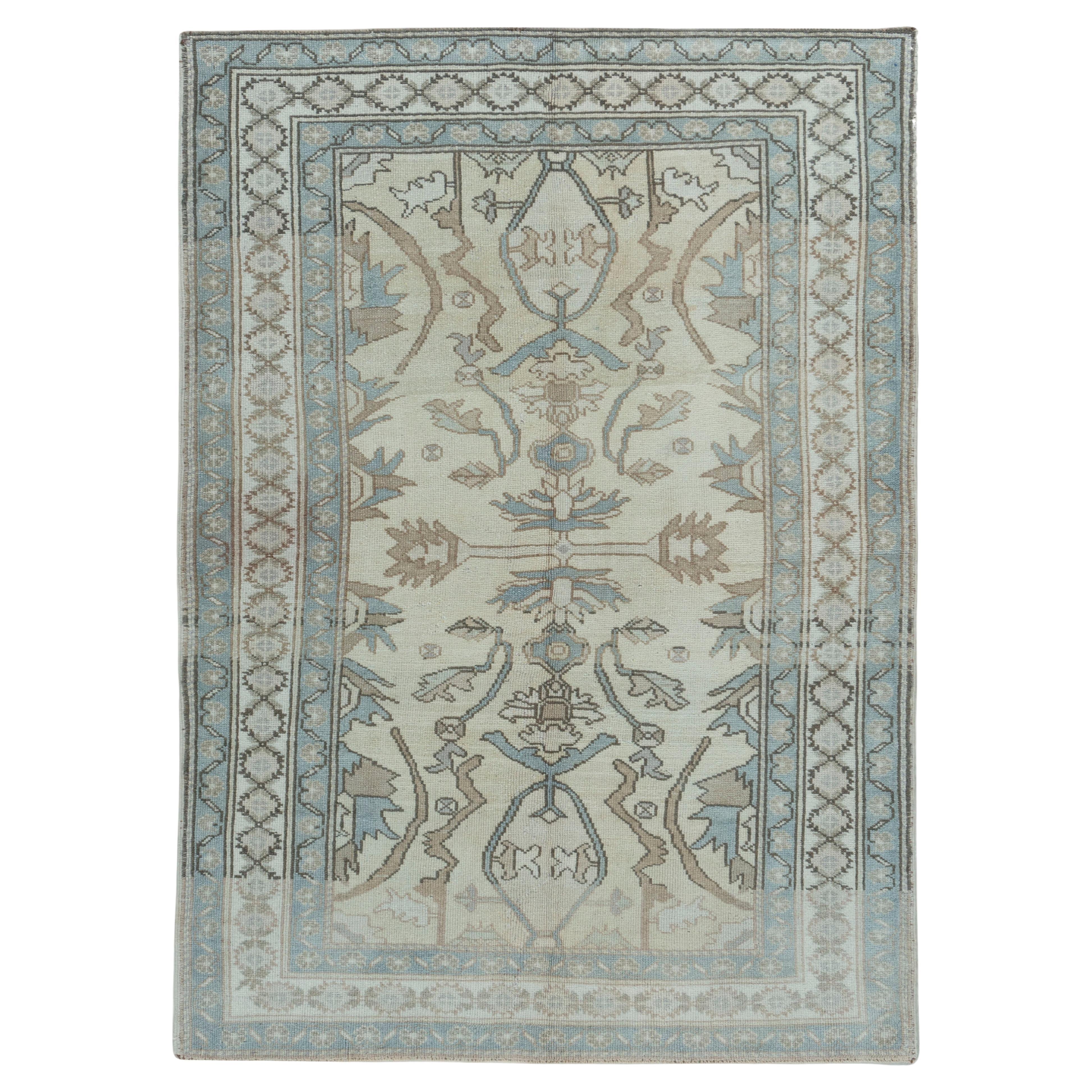 Vintage Turkish Blue Oushak Hand Knotted Wool Area Rug