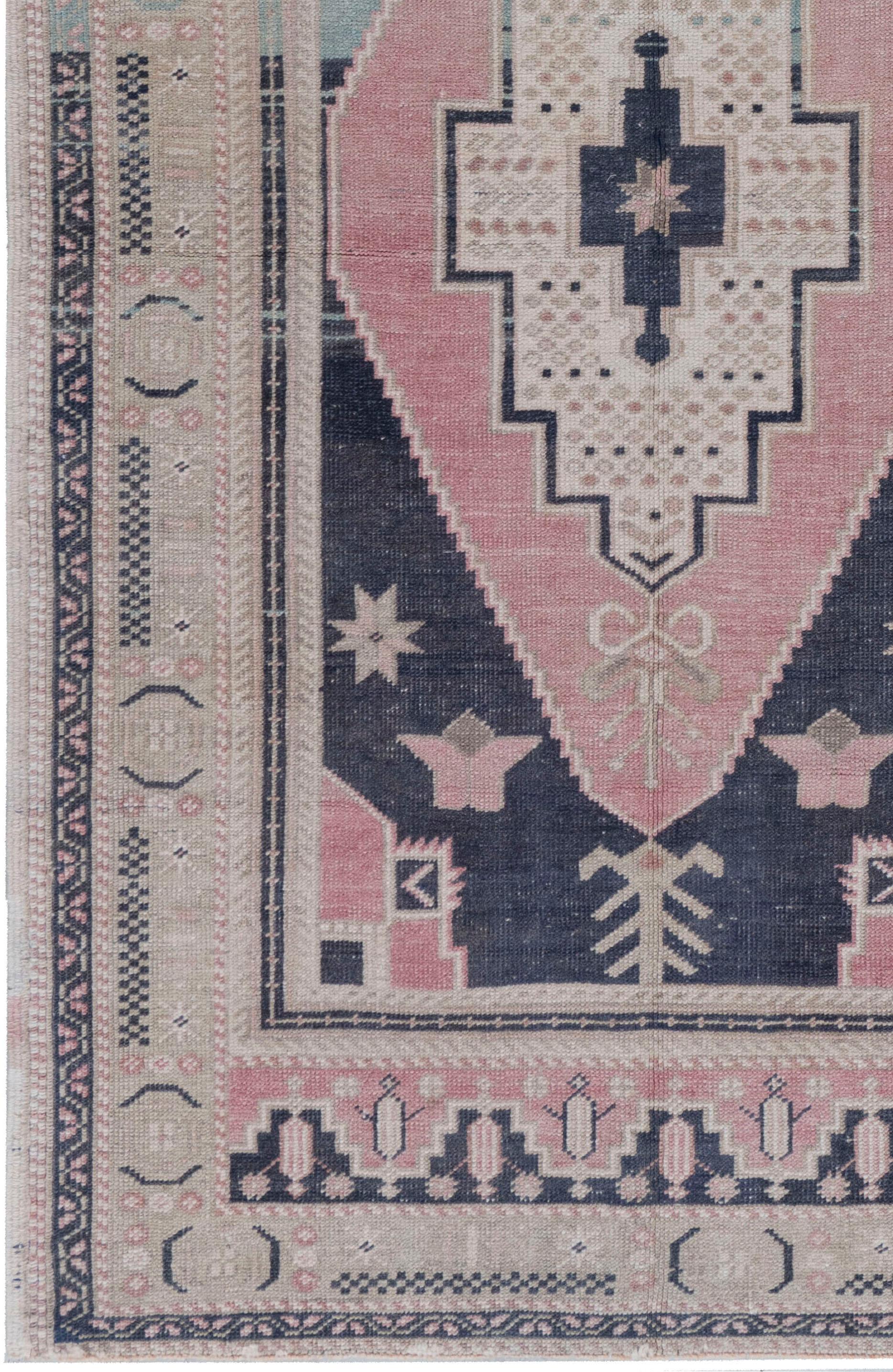 Tissé à la main Tapis d'Oushak turc bleu noué à la main en vente