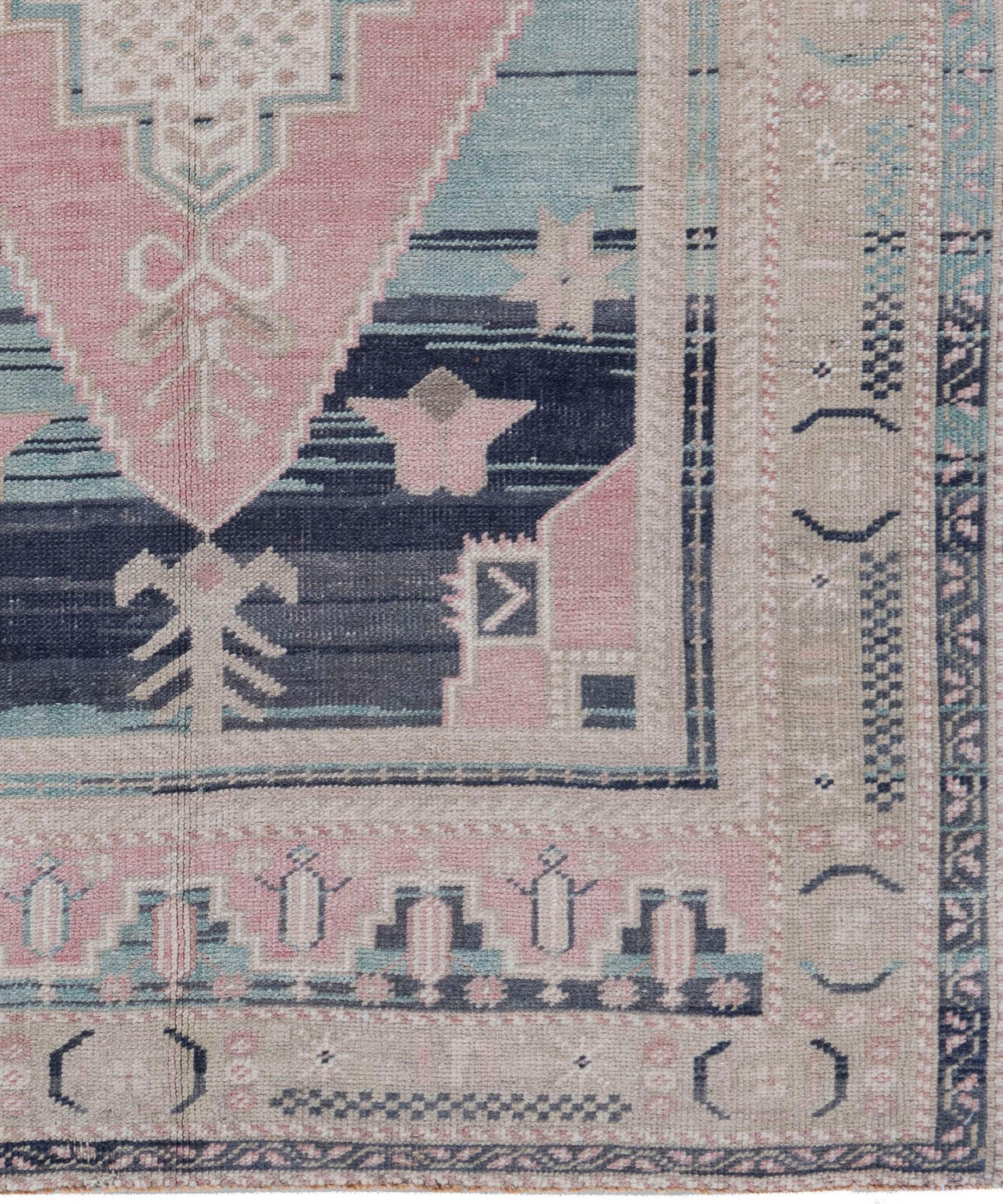 Laine Tapis d'Oushak turc bleu noué à la main en vente