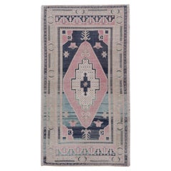 Vintage Blue Wool Hand Knotted Oushak Area Rugs