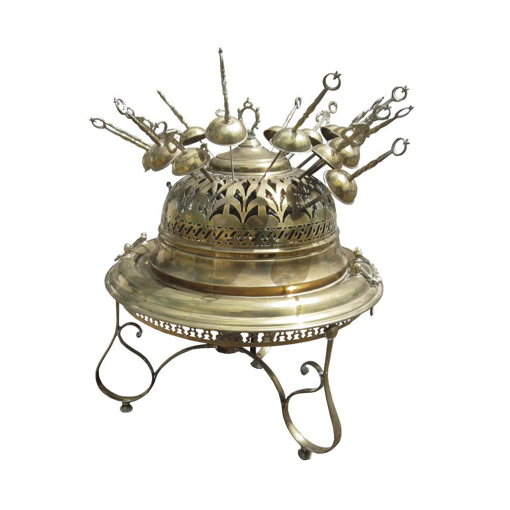 Vintage Turkish Brass Brazier with Sword Skewers For Sale