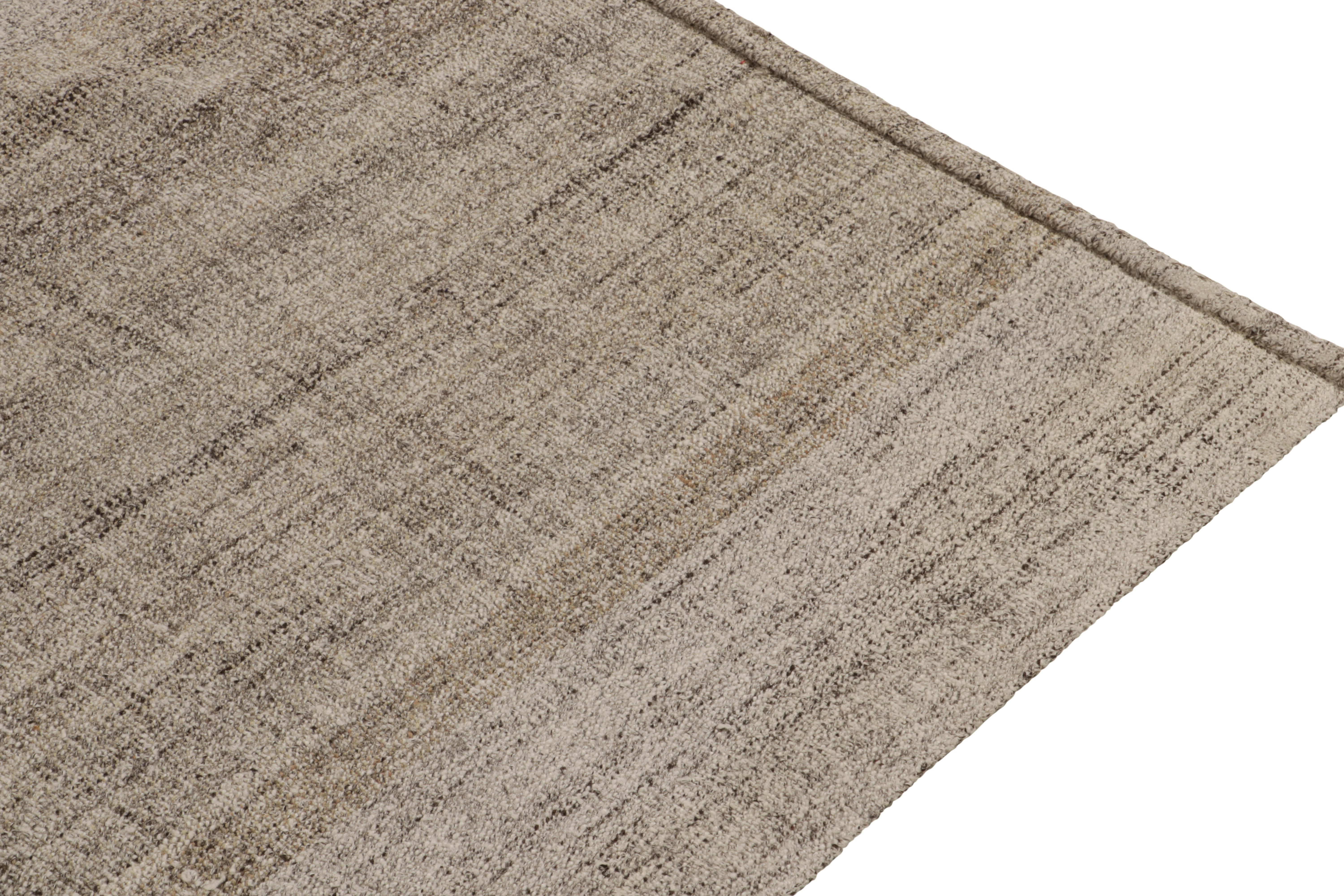 Handwoven Vintage Kilim in Beige-Brown and Gray Striae - Plain Rug In Good Condition In Long Island City, NY