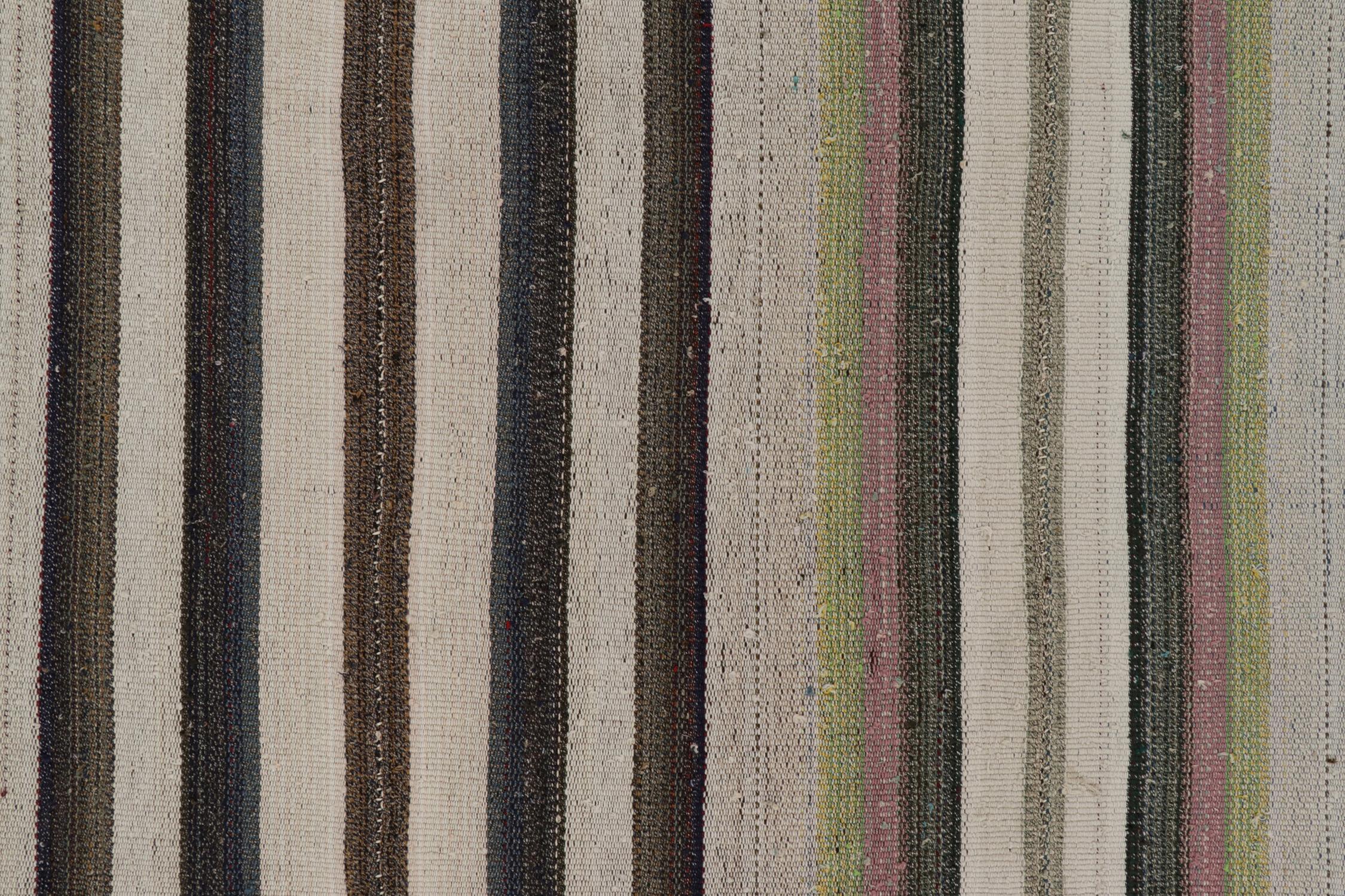 Wool Handwoven Vintage Turkish rug in Polychromatic Striped Pattern by Rug & Kilim For Sale