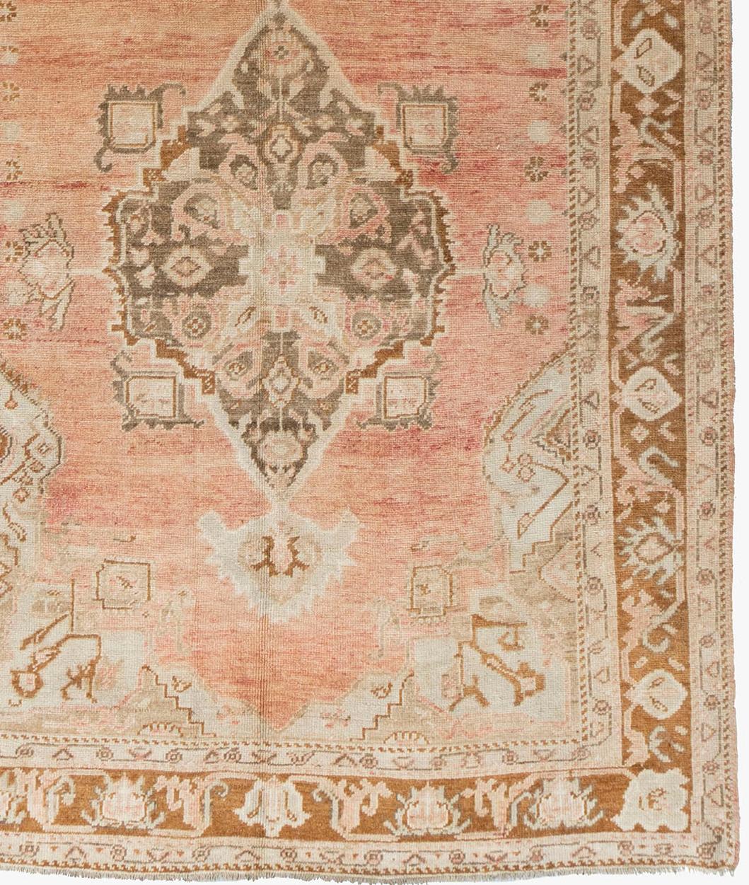 Laine Tapis Oushak en laine nouée à la main, vintage, Brown Silver en vente