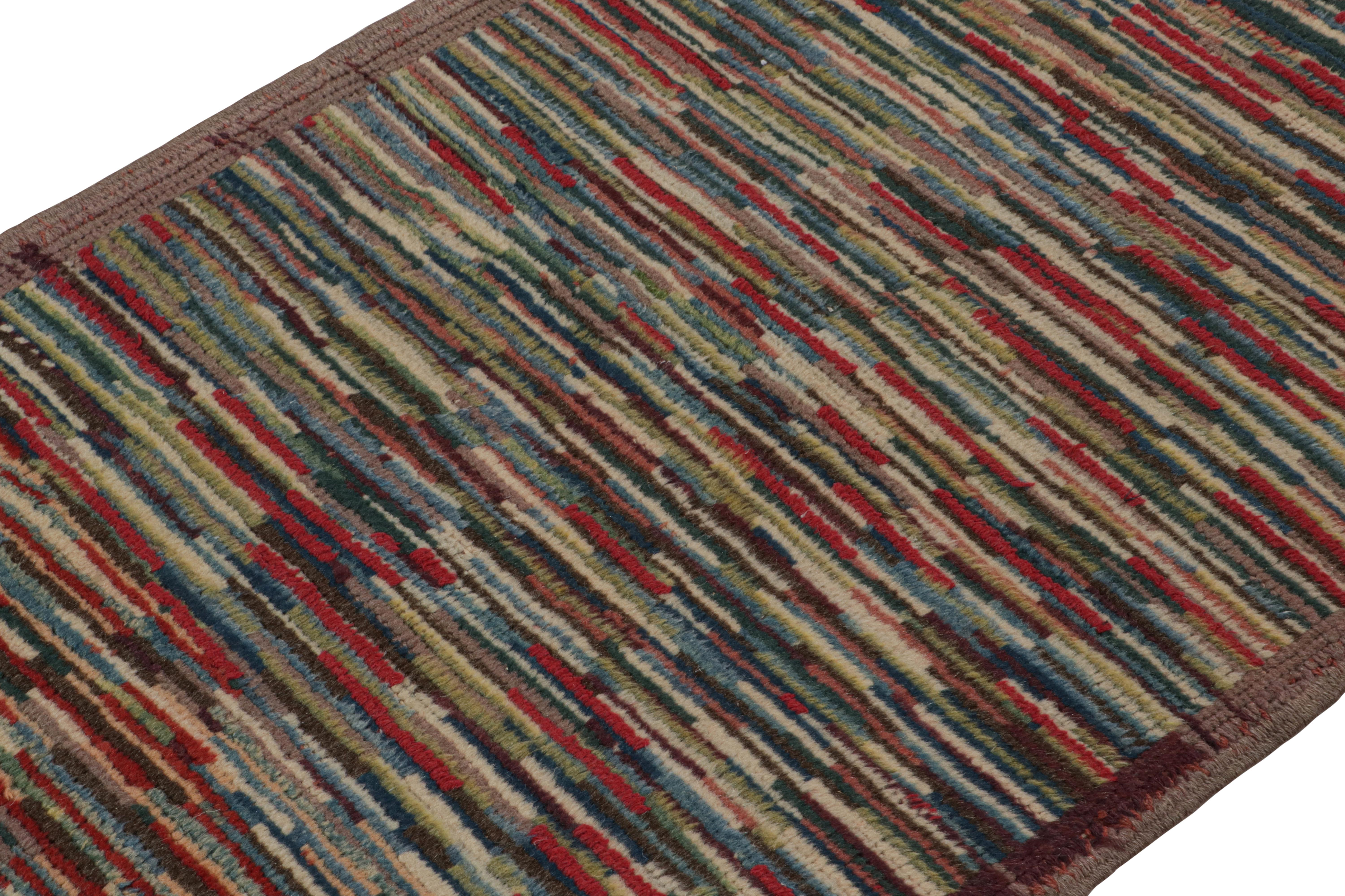 Hand-Woven Vintage Turkish Burdur Rug with Polychromatic Striae patterns, from Rug & Kilim For Sale