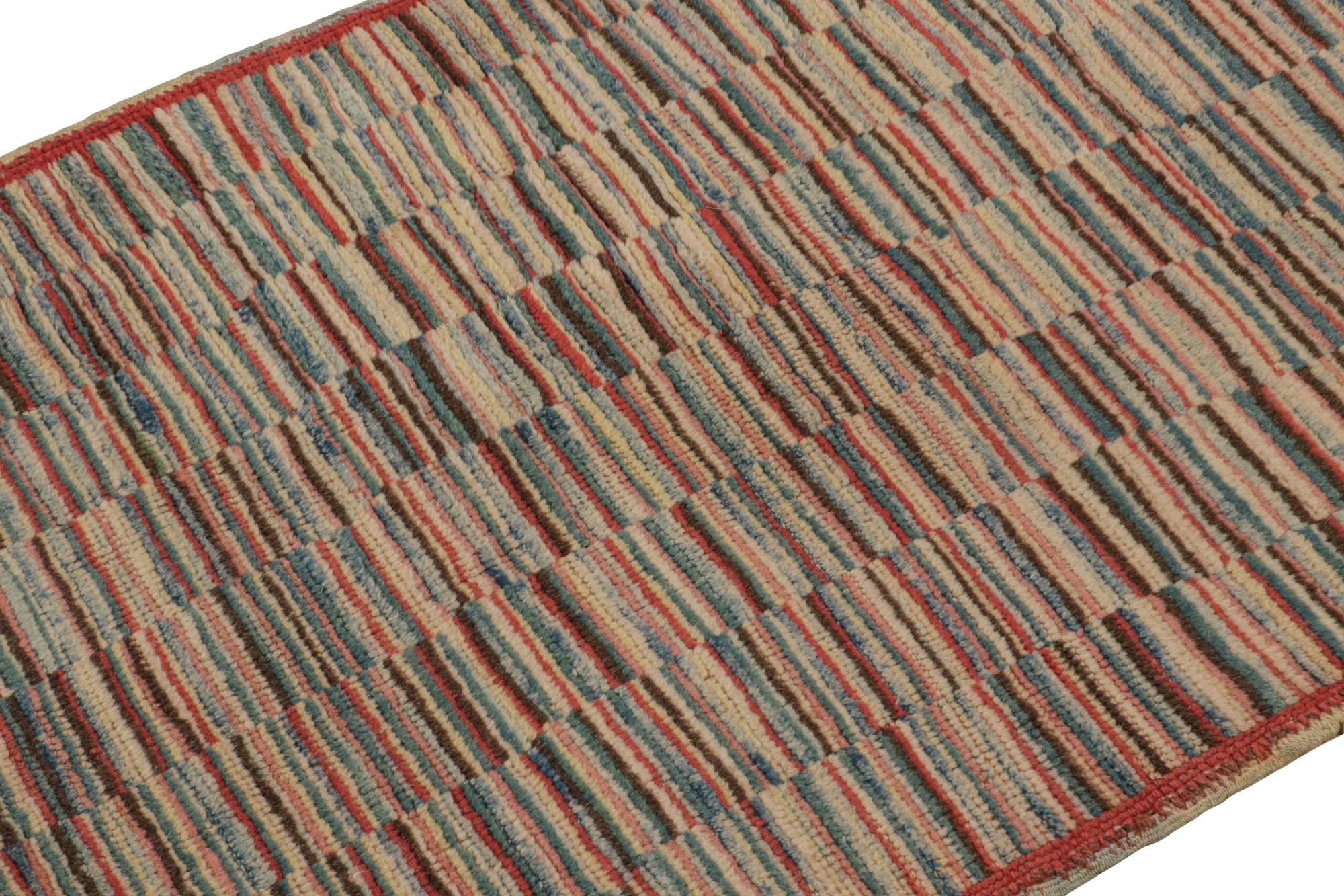 Hand-Knotted Vintage Turkish Burdur Rug with Polychromatic Striae patterns, from Rug & Kilim For Sale