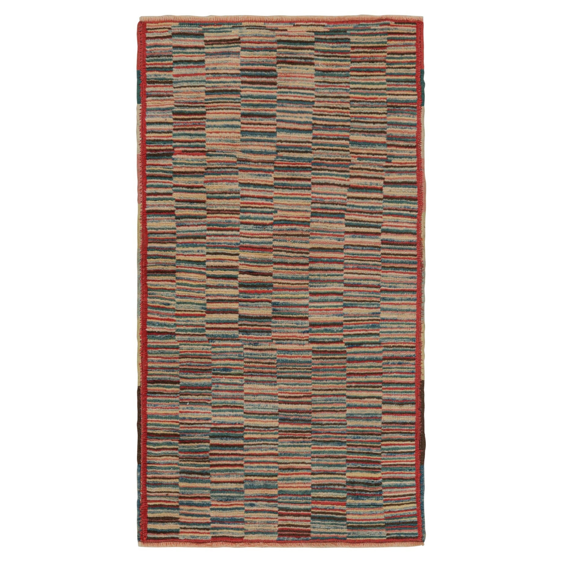 Türkischer Burdur-Teppich mit polychromen Striae-Mustern, von Rug & Kilim