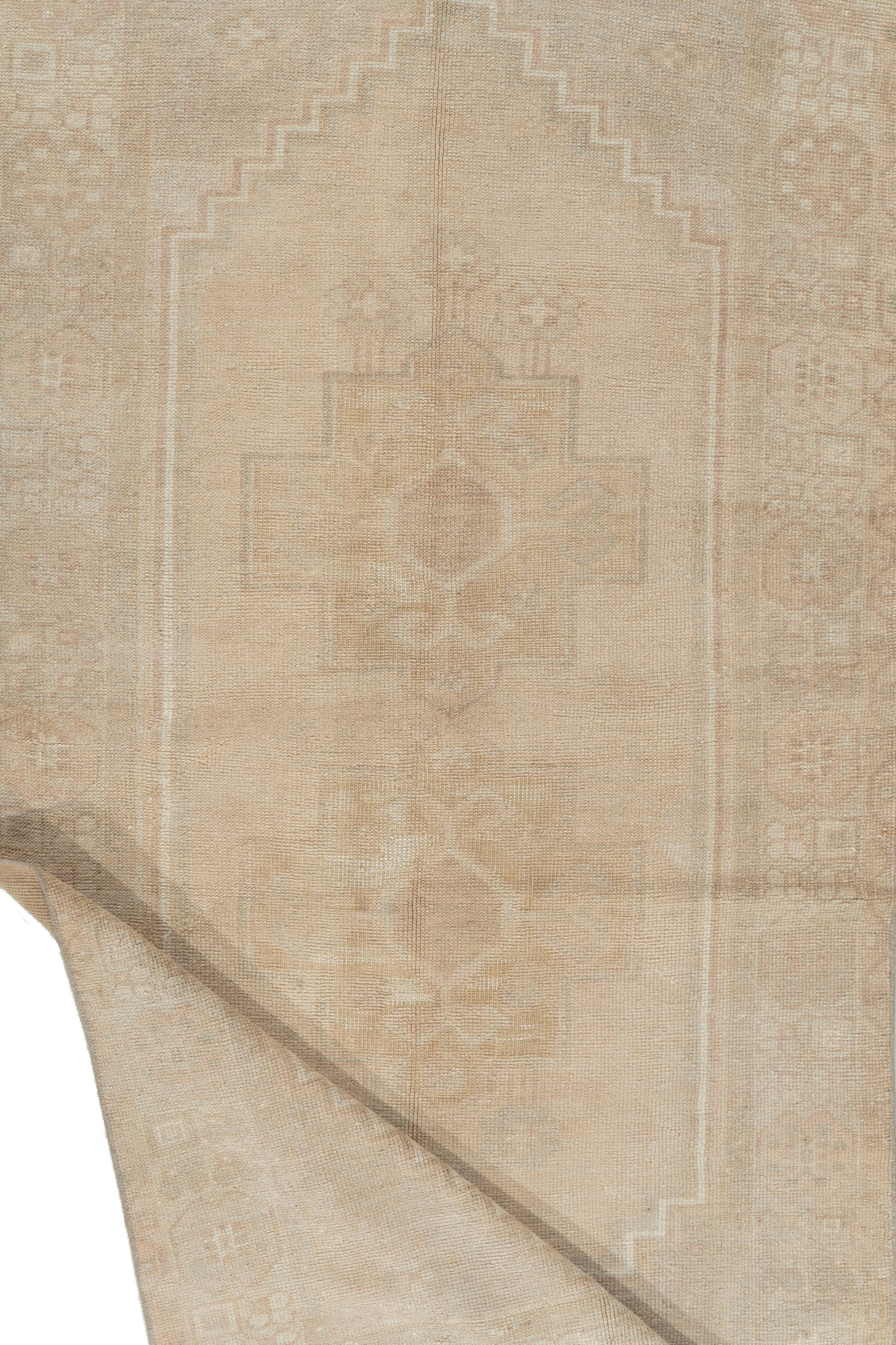 Hand-Woven Vintage Turkish Camel Oushak Hand Knotted Area Rug For Sale